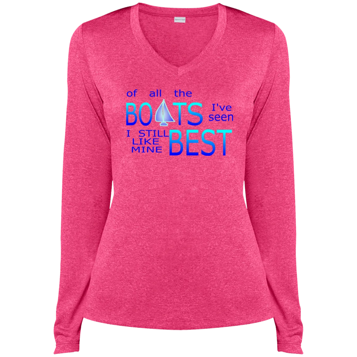 I Like My Boat Best - Ladies LS Heather Dri-Fit V-Neck Tee