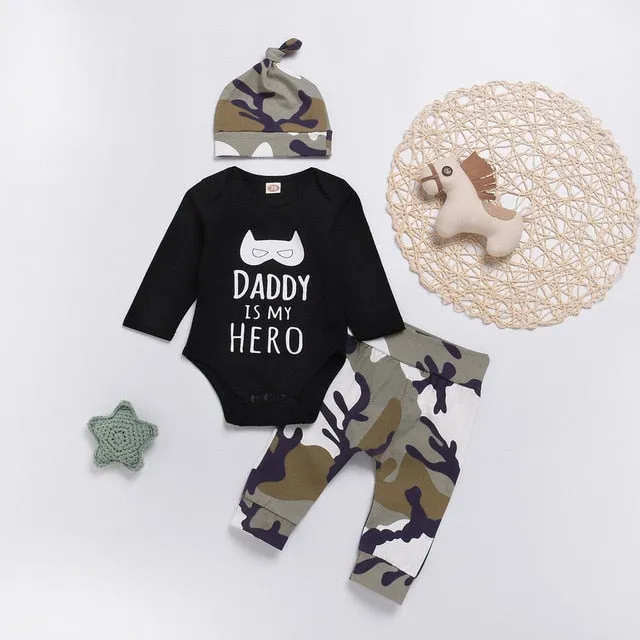 Infant Clothes Letter Cartoon Romper Tops   Camo Pants Outfit Set clothes clothes 2018