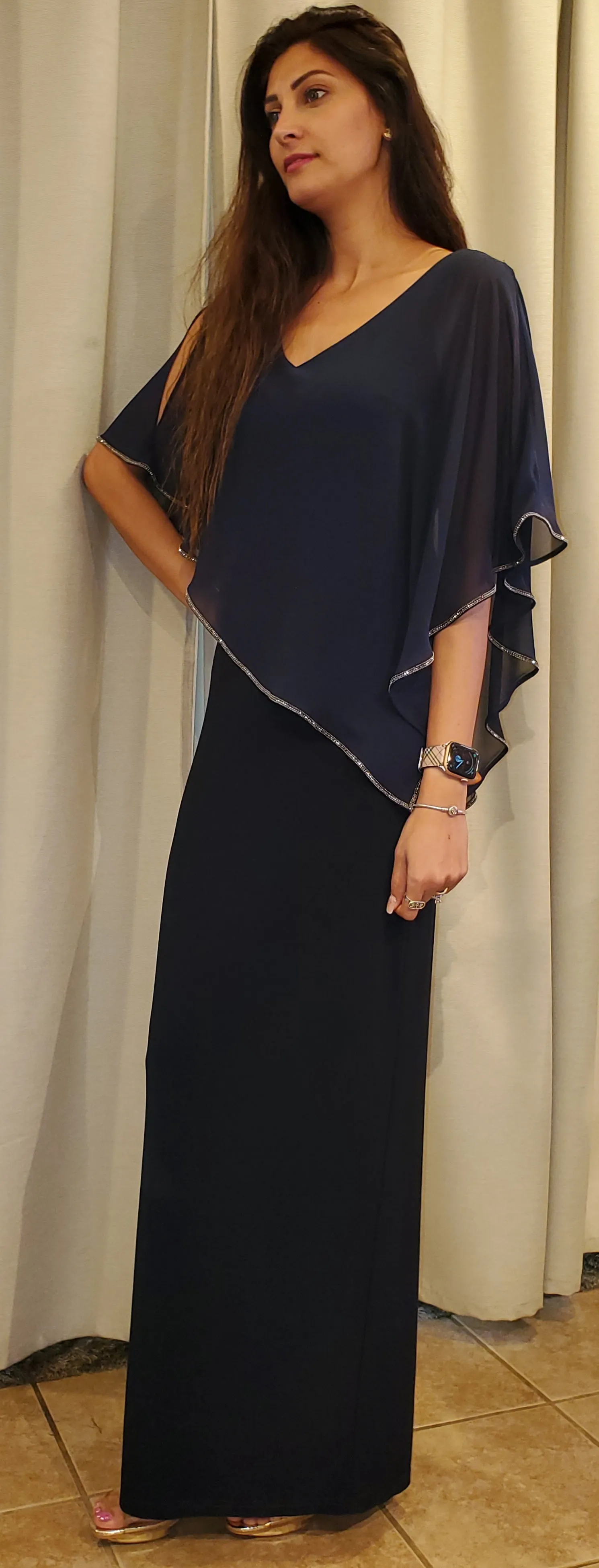 Joseph Ribkoff Long Sleeve Front V Neck Long Dress