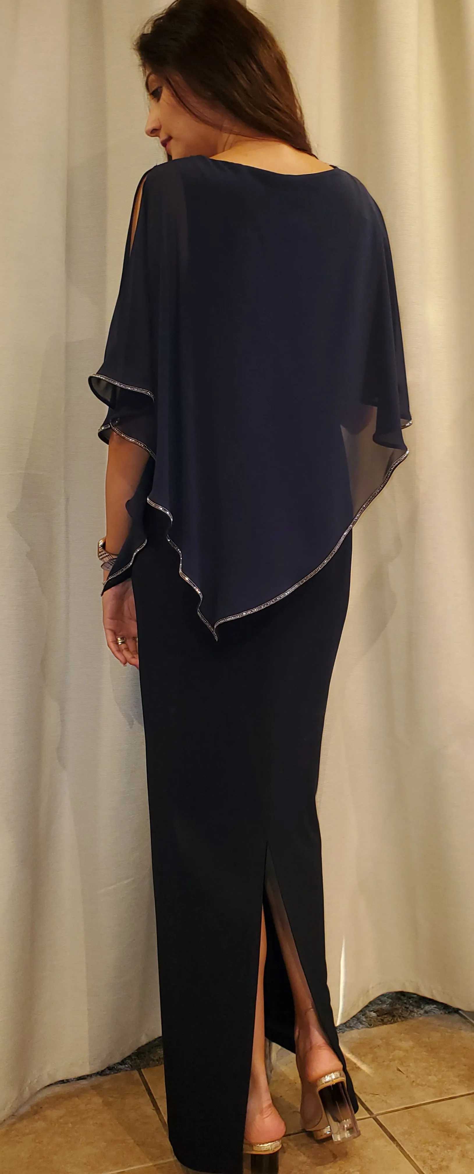 Joseph Ribkoff Long Sleeve Front V Neck Long Dress