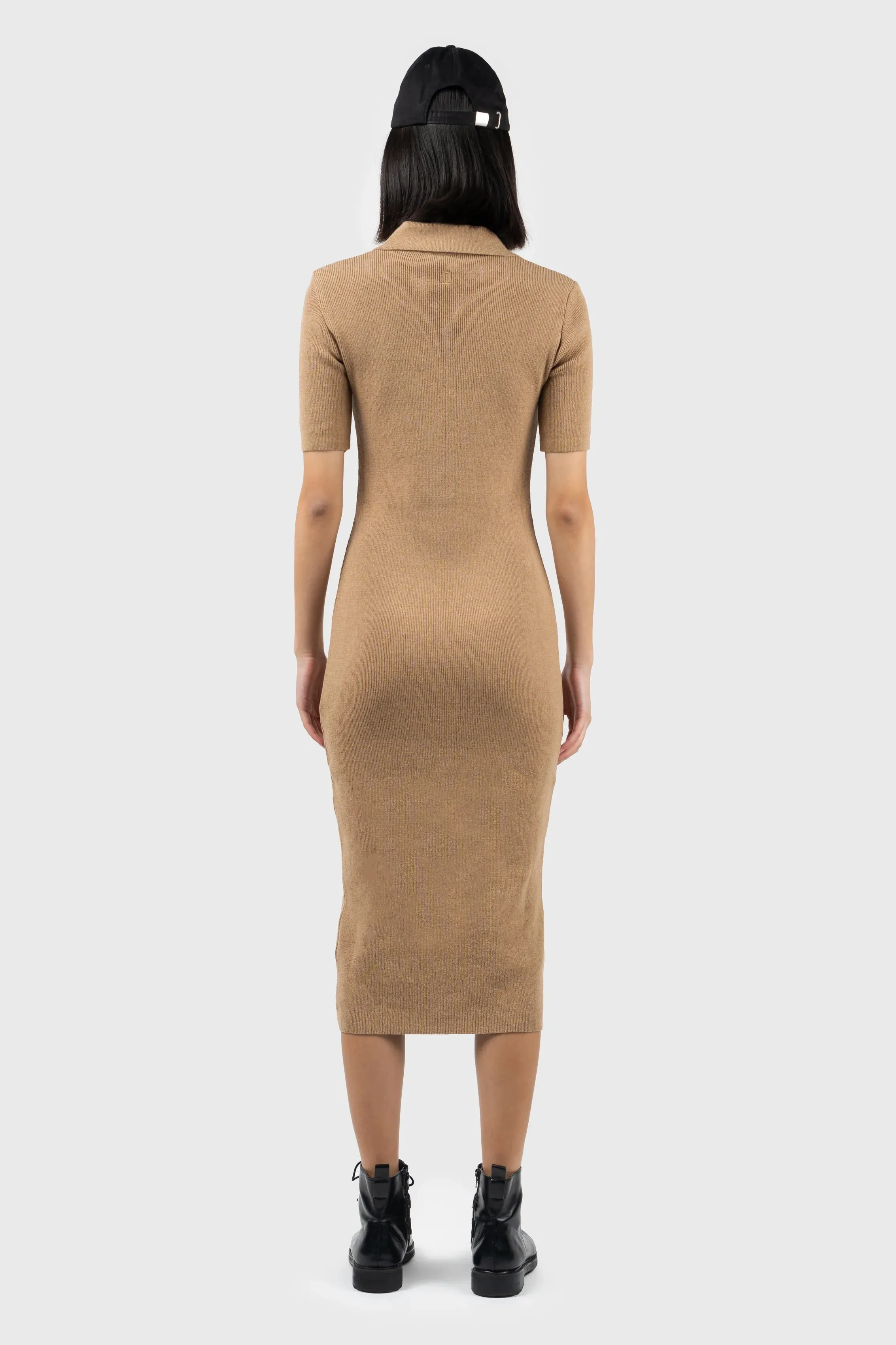 Knitted Open Collar Midi Dress