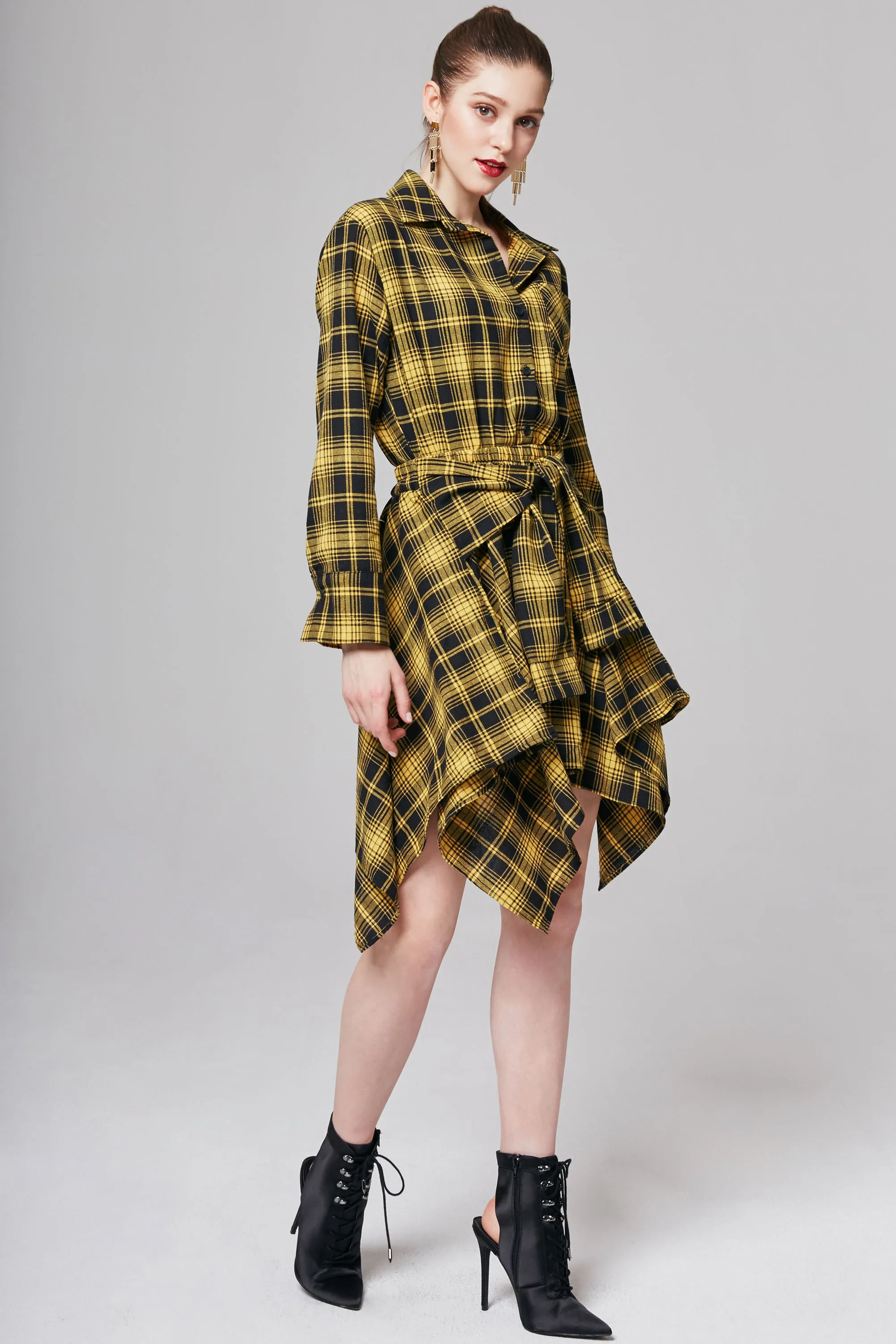 Laura Checked Tie-Waist Shirt Dress