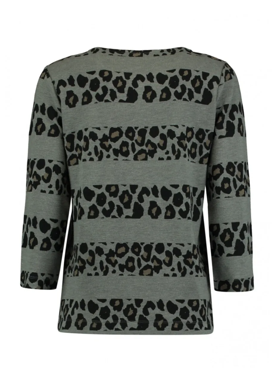 Leo Grey Leopard Print Panels Top