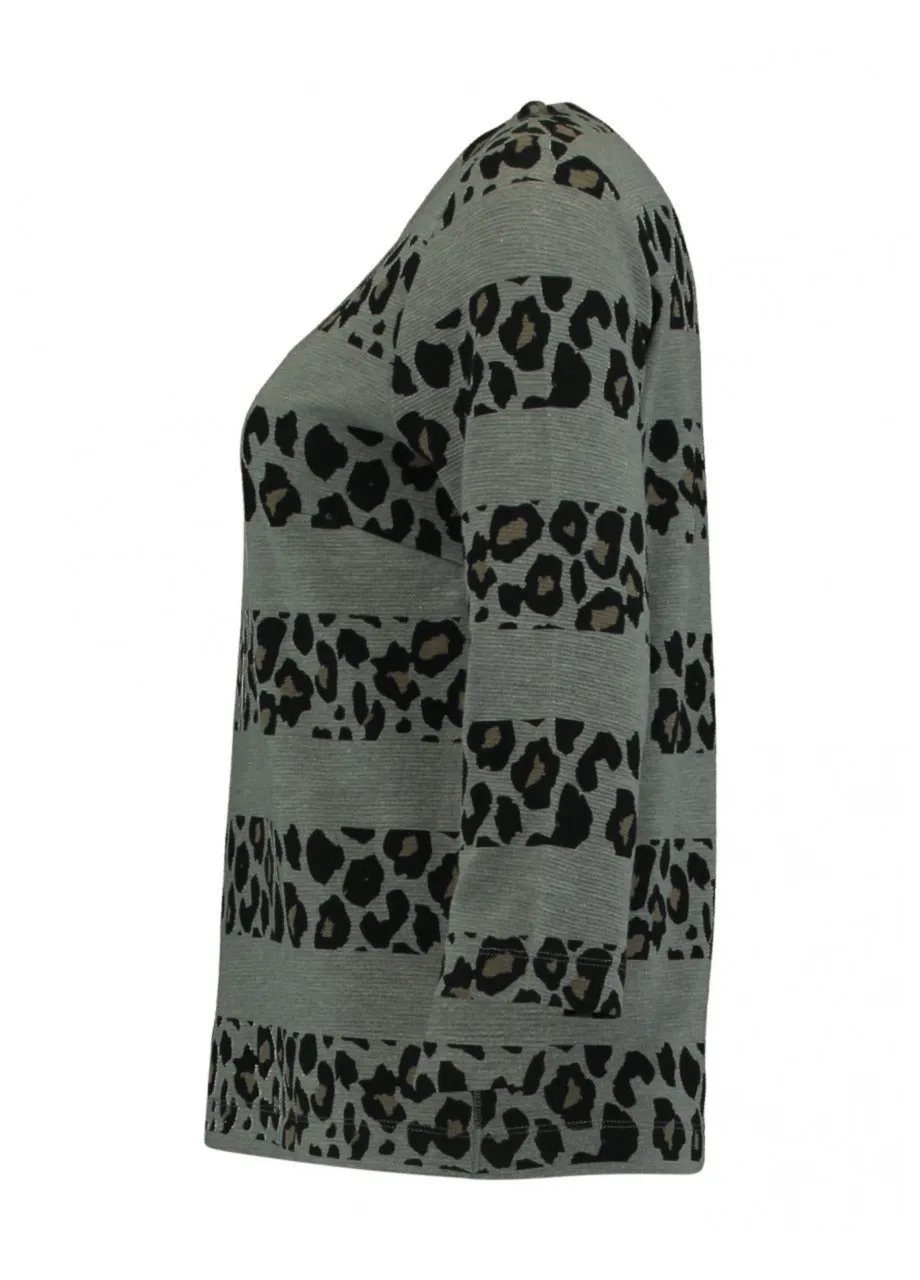 Leo Grey Leopard Print Panels Top