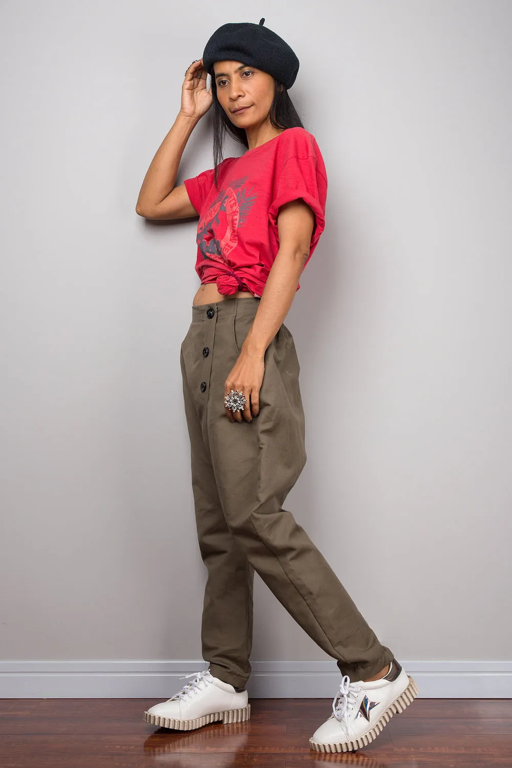 Linen harem pants with pockets, brown loose fit baggy pants, unisex pants, urban fashion pants