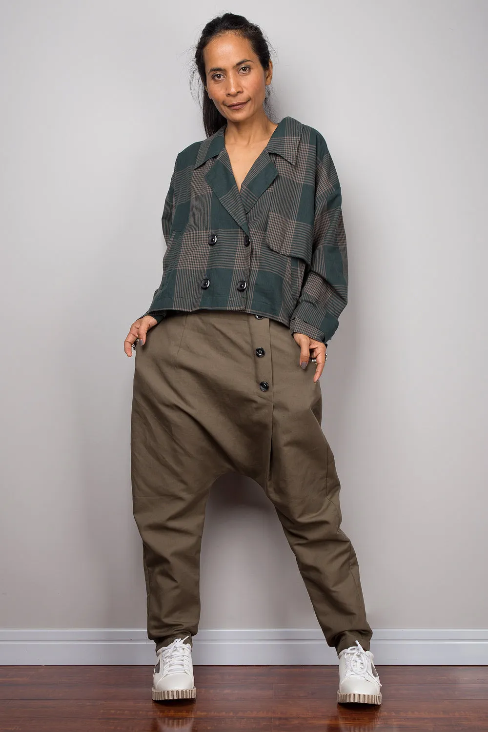 Linen harem pants with pockets, brown loose fit baggy pants, unisex pants, urban fashion pants