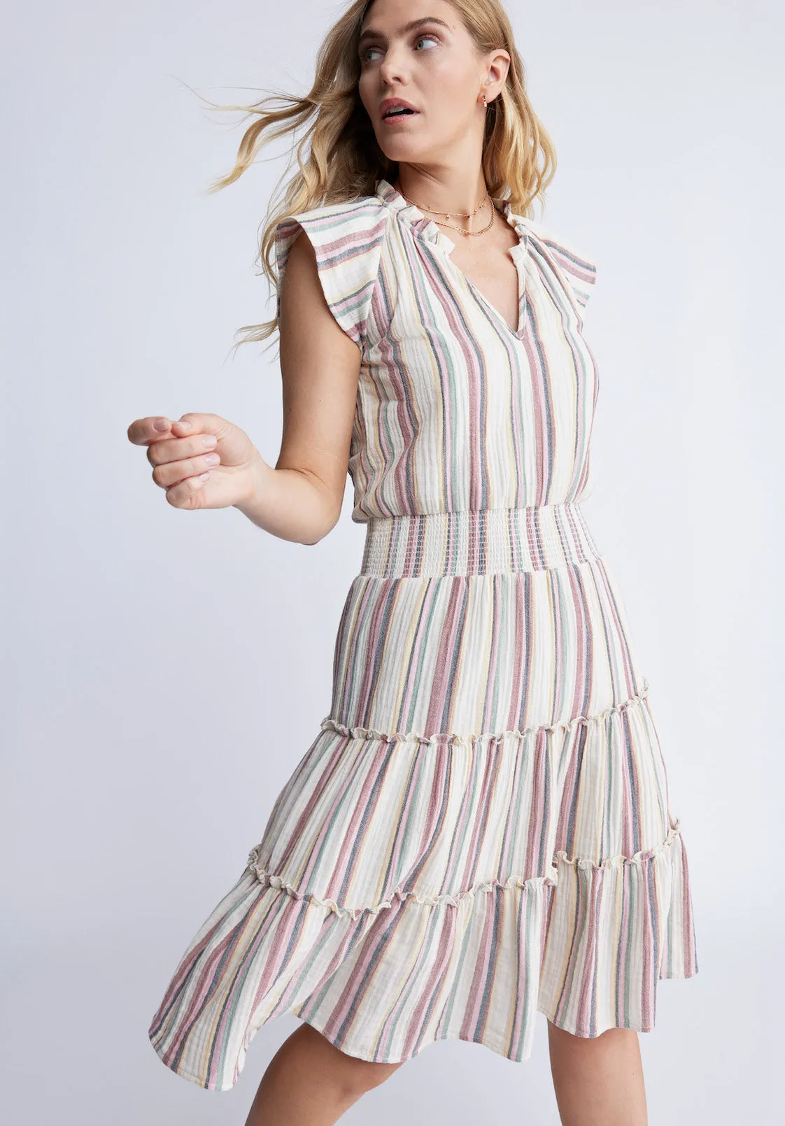 Livia Women’s Striped Midi Dress in Beige & Pink - WD0034P