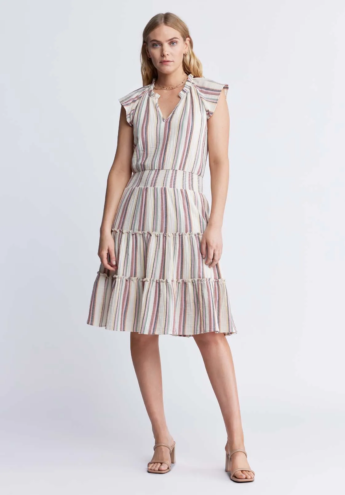 Livia Women’s Striped Midi Dress in Beige & Pink - WD0034P