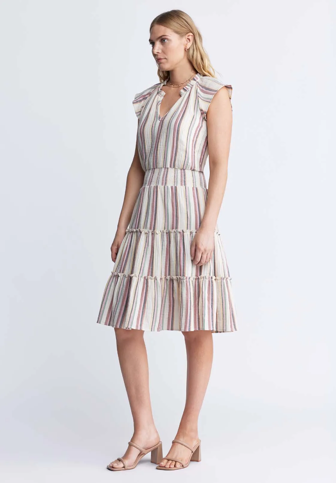 Livia Women’s Striped Midi Dress in Beige & Pink - WD0034P