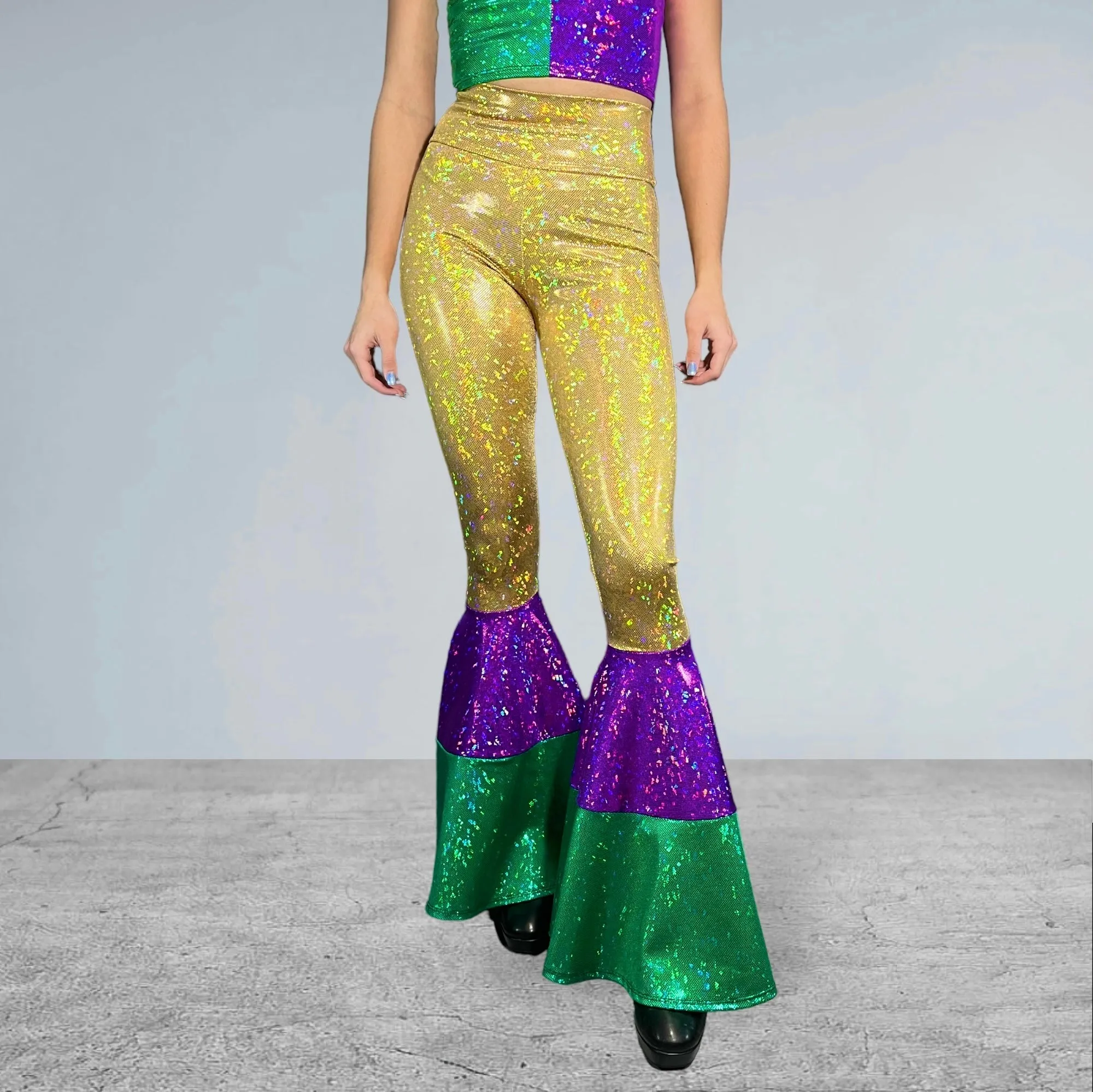 Mardi Gras Bell Bottoms -  Tiered Flare Pants - Choose your Rise