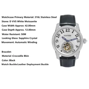 Moissanite Diamond Watche Luxury Stainless Steel Machanical Wristwatches For Men Business Watch