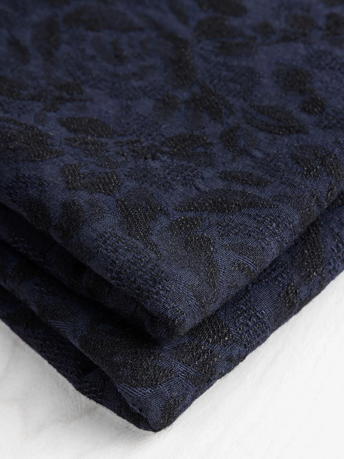 Moody Roses Viscose Brocade Deadstock - Navy   Black - Swatch