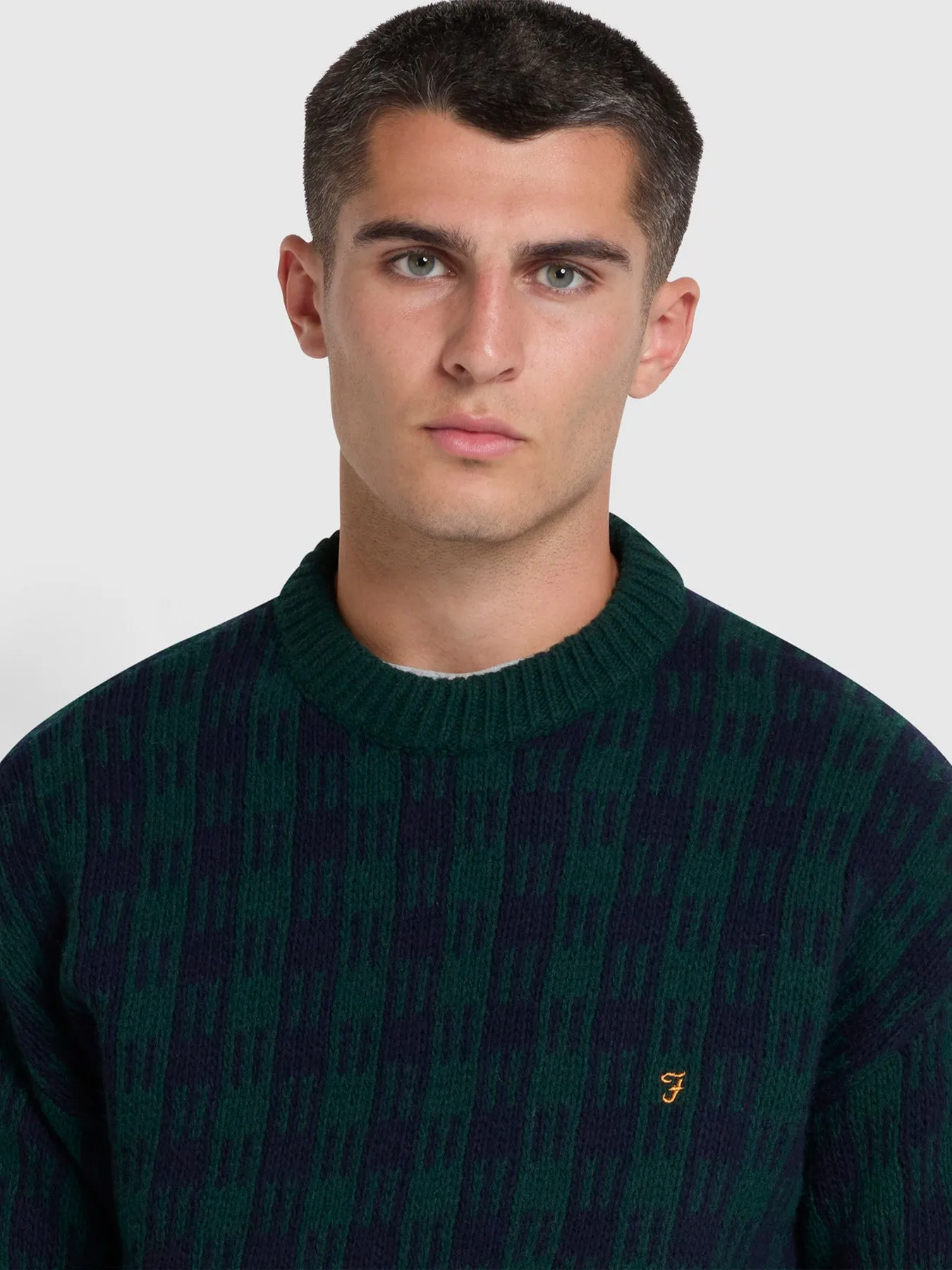 Mossmun Check Crew Neck Jumper In Botanic Green