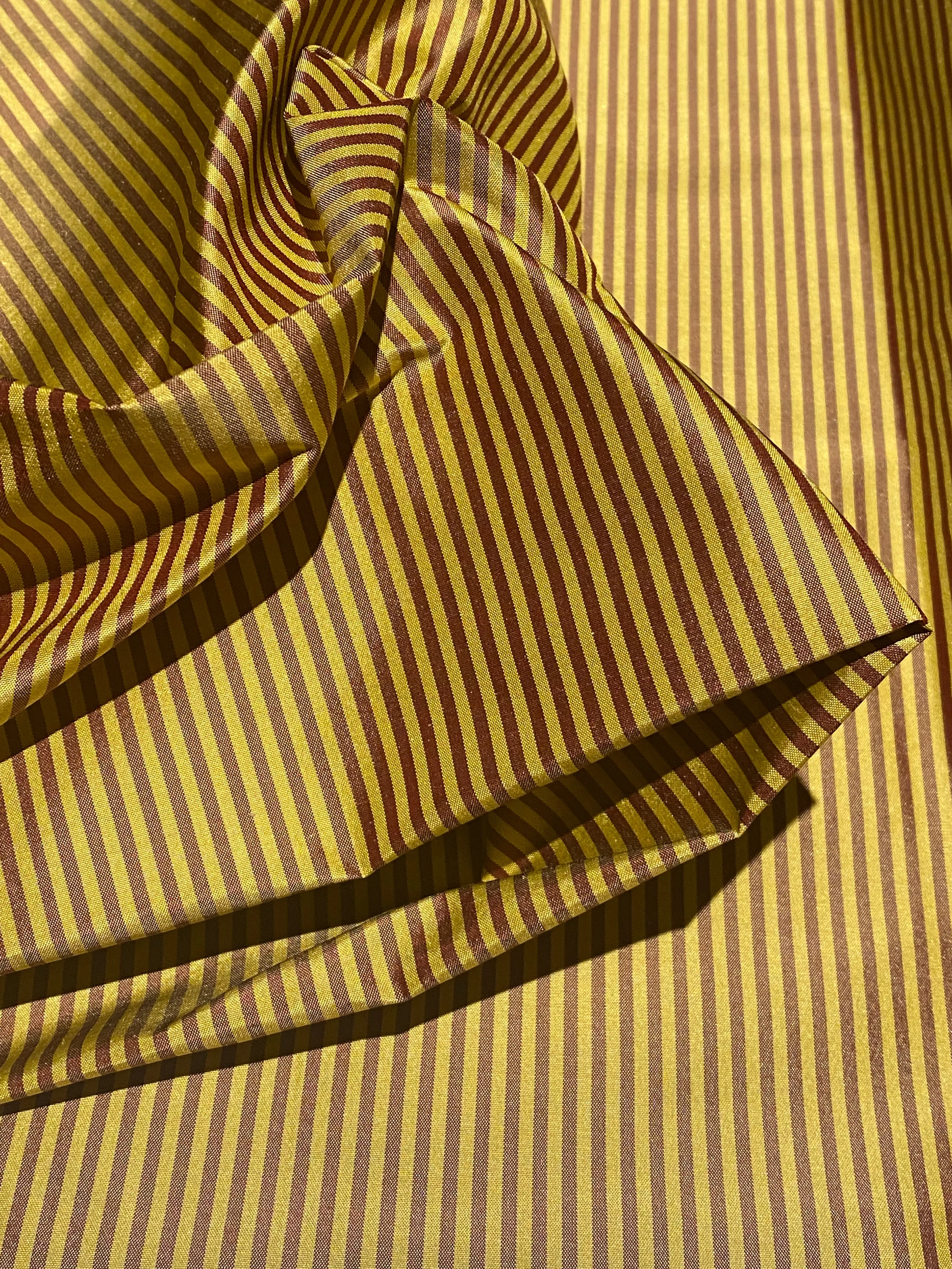 NEW Lady Bernadette 100% Silk Taffeta Fabric with 1/8” Burgundy and Yellow Stripes SB_8_50