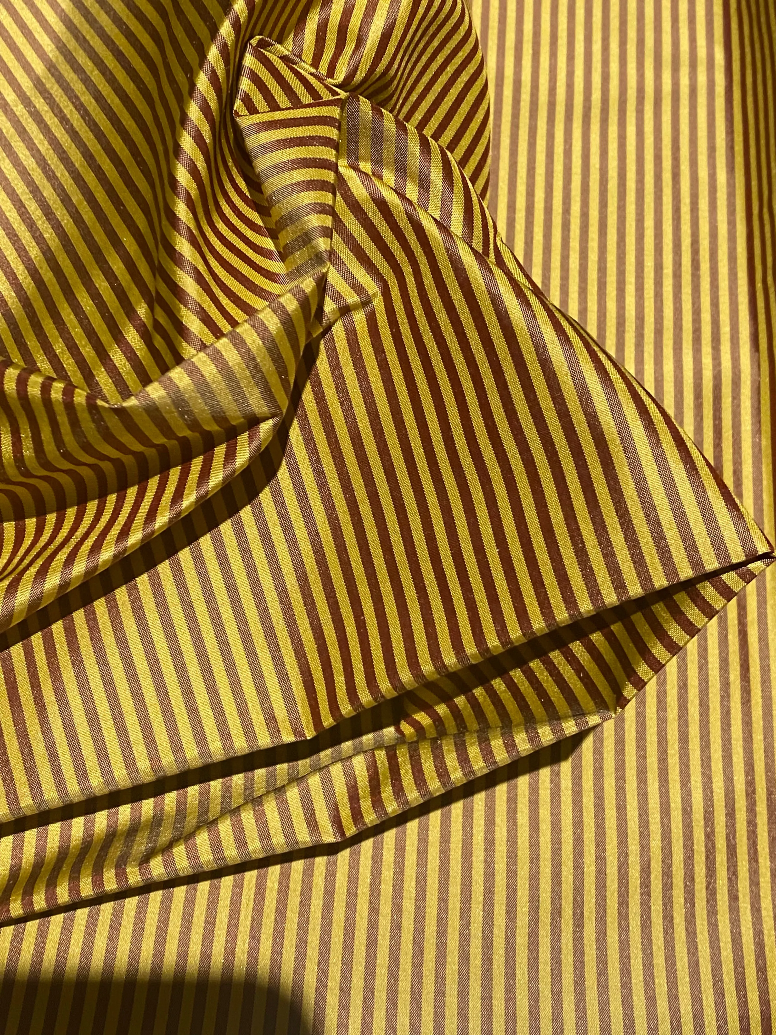 NEW Lady Bernadette 100% Silk Taffeta Fabric with 1/8” Burgundy and Yellow Stripes SB_8_50