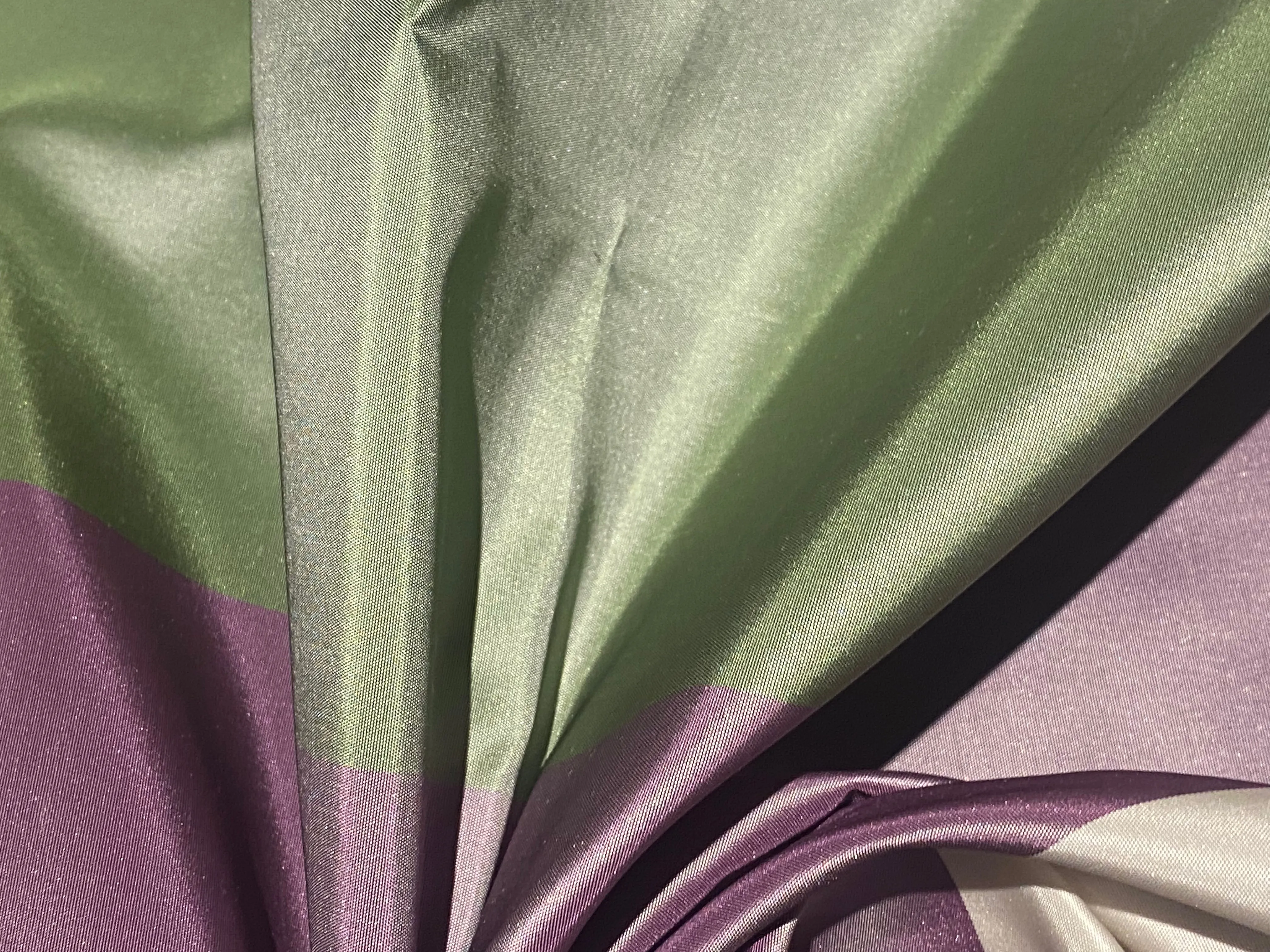 NEW Lady Chinta 100% Silk Taffeta Purple, Green and White Stripe Fabric SB_8_33