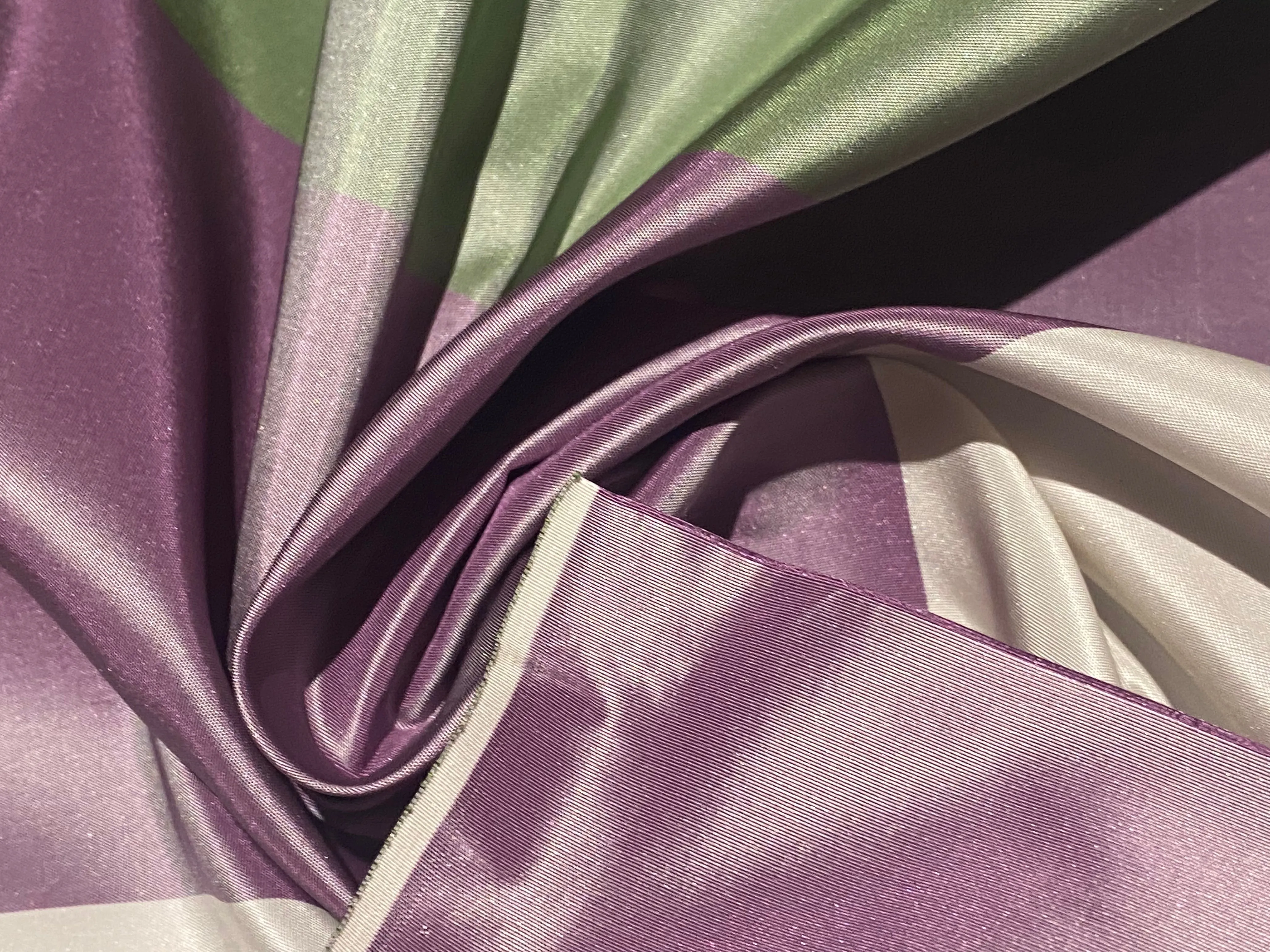 NEW Lady Chinta 100% Silk Taffeta Purple, Green and White Stripe Fabric SB_8_33