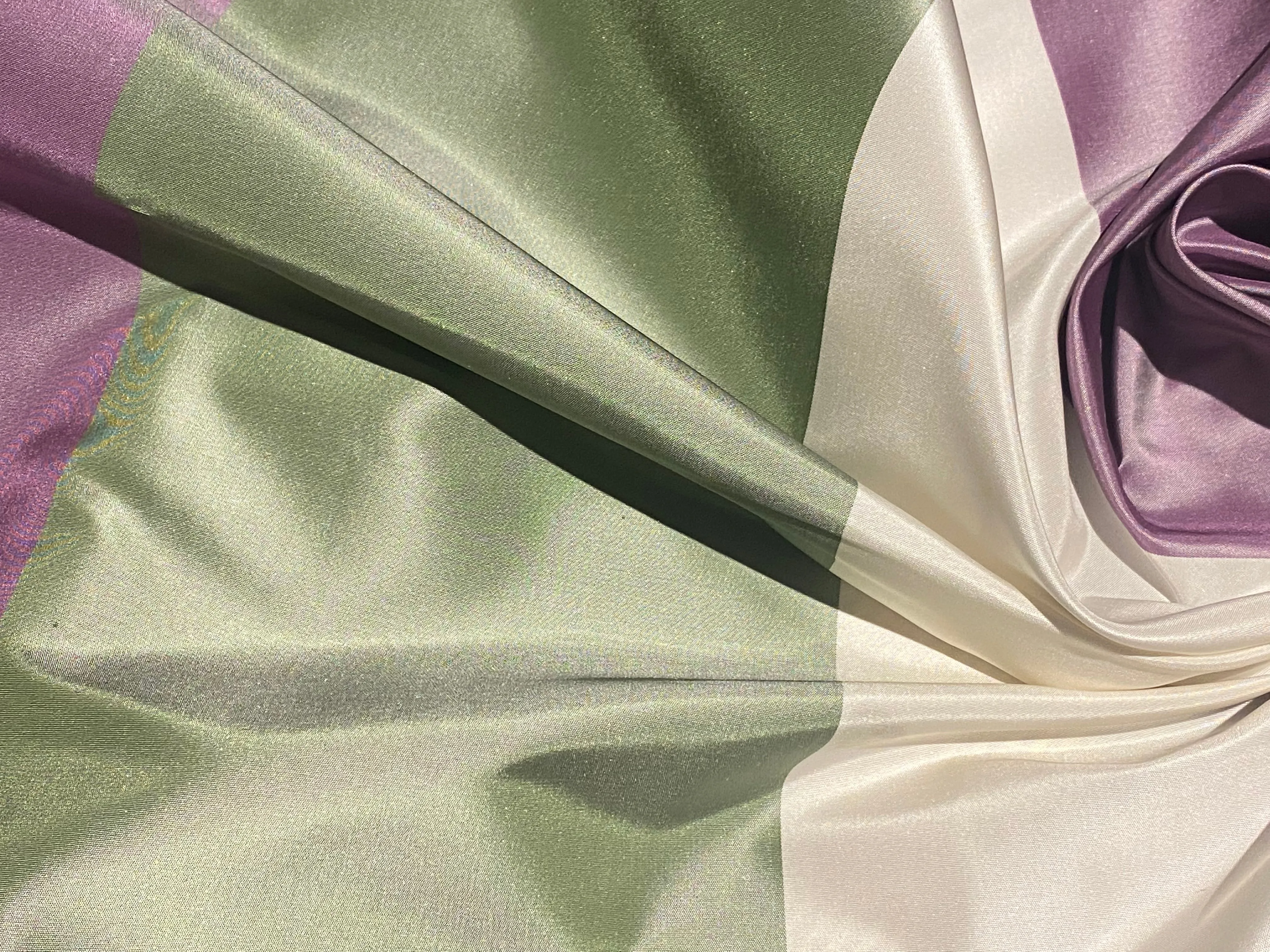 NEW Lady Chinta 100% Silk Taffeta Purple, Green and White Stripe Fabric SB_8_33