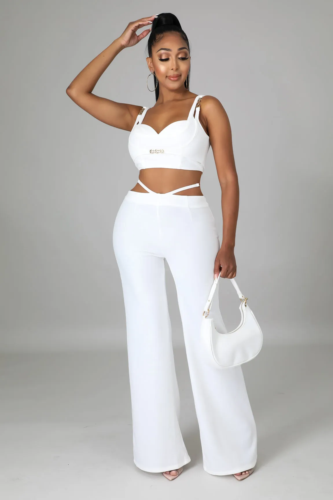 Off White Embellished Pant Set