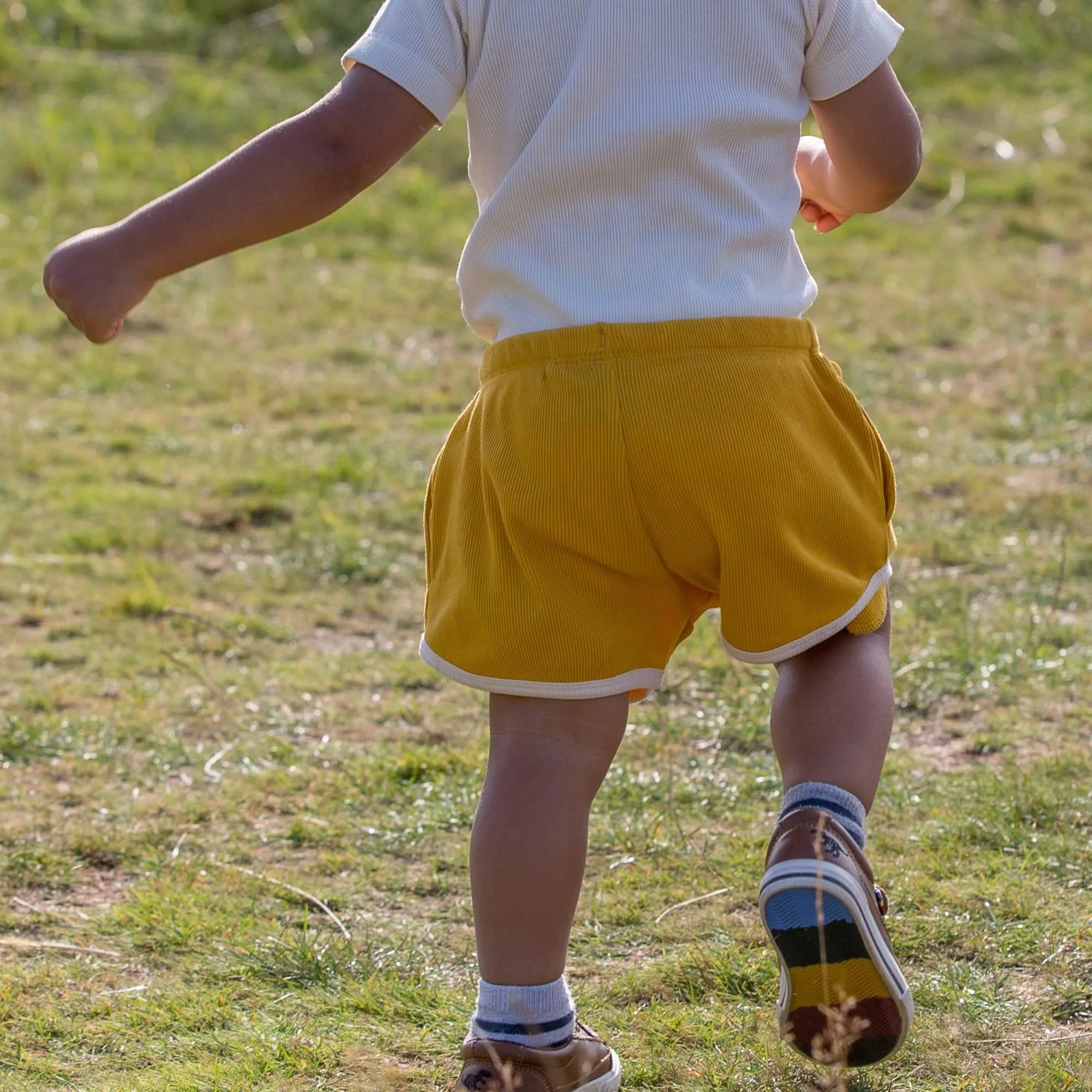 Pale Gold Ribbed Run Around Shorts