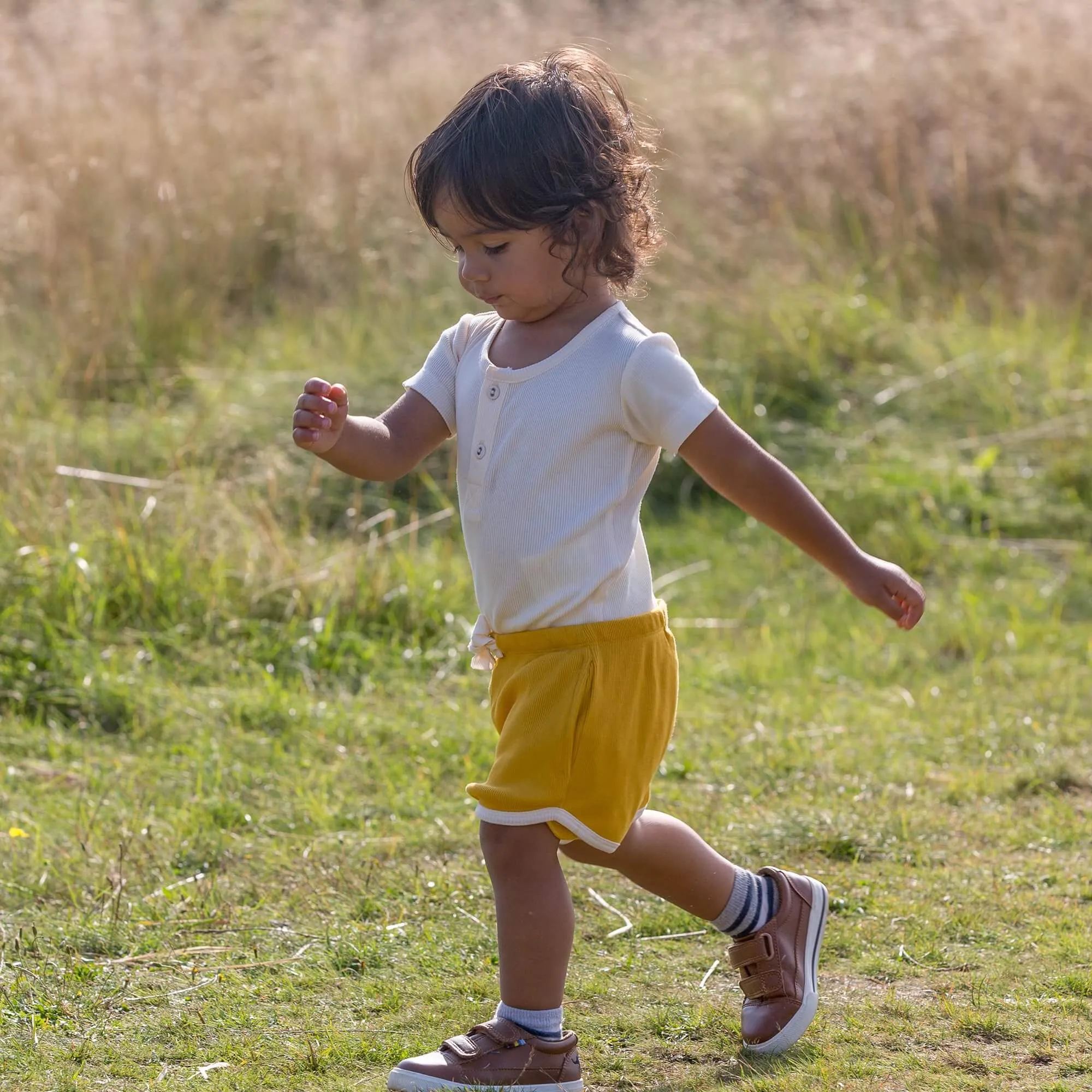 Pale Gold Ribbed Run Around Shorts