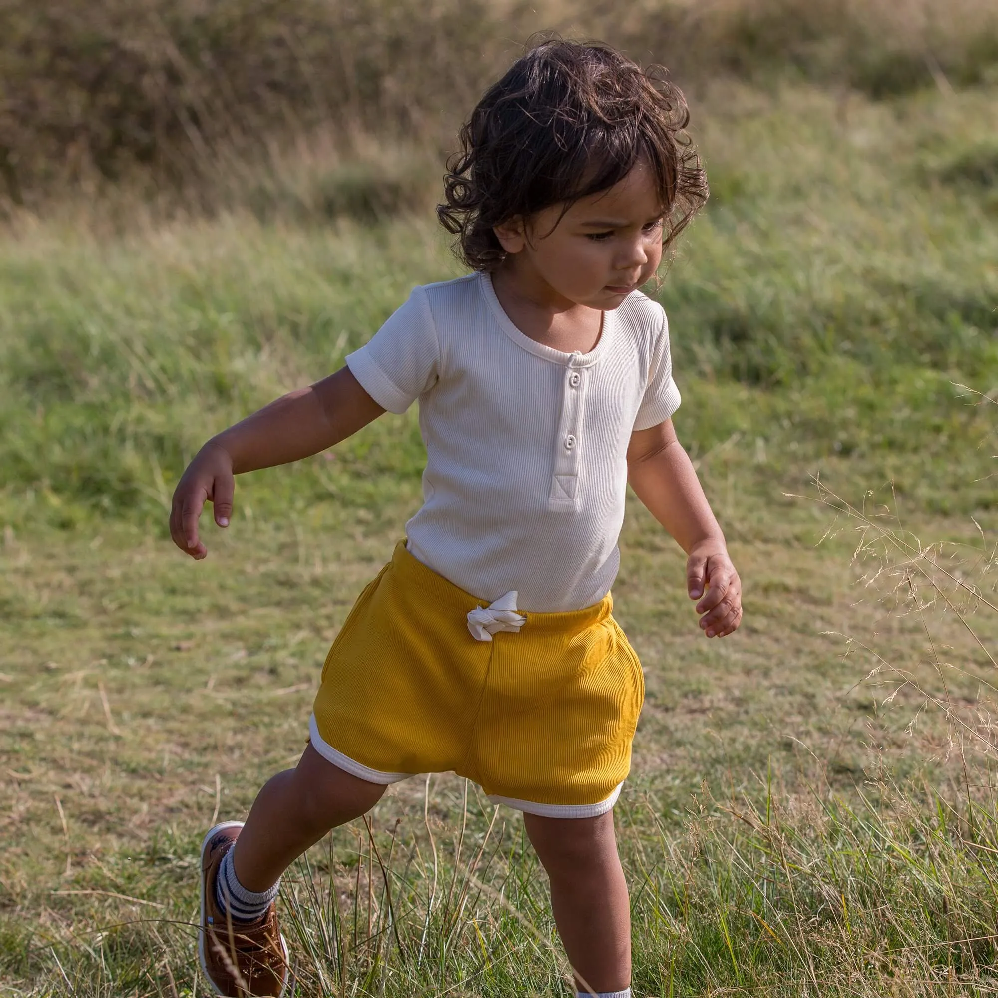 Pale Gold Ribbed Run Around Shorts