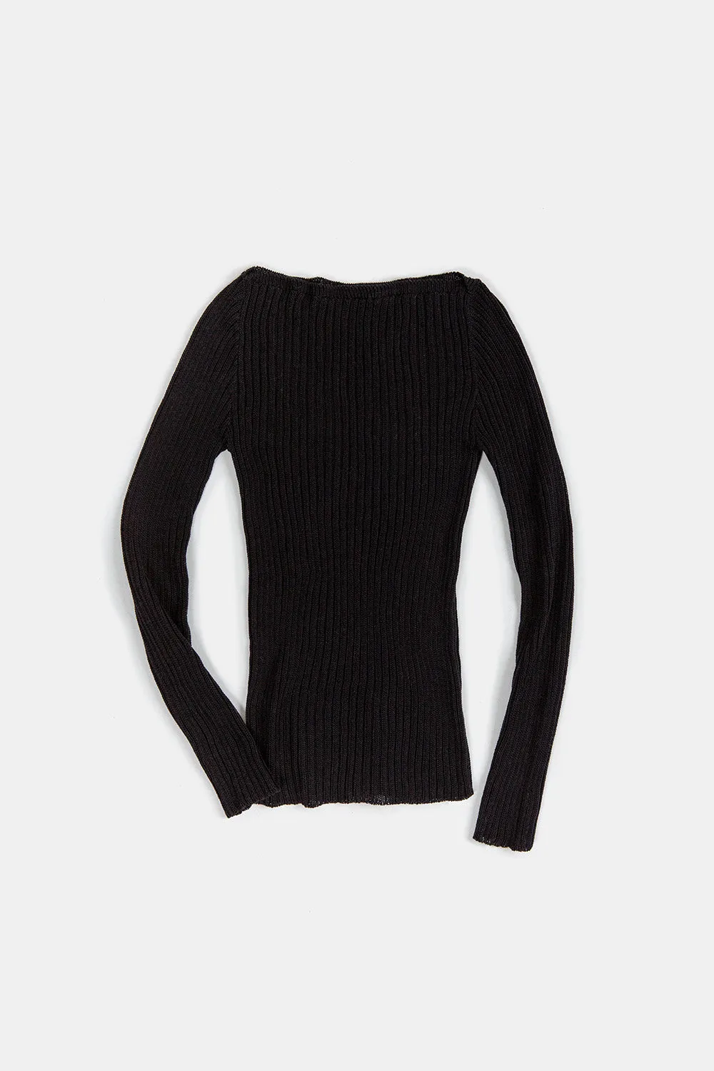 Pima Cotton Ribbed Bateau Pullover in Black