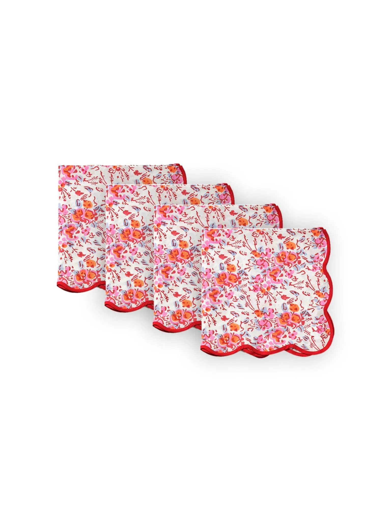 Pink Floral Scalloped Napkins (set of 4)