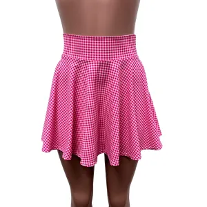 Pink Gingham High Waisted Skater Skirt- Barbie Cosplay Costume Pink Checkered Skirt