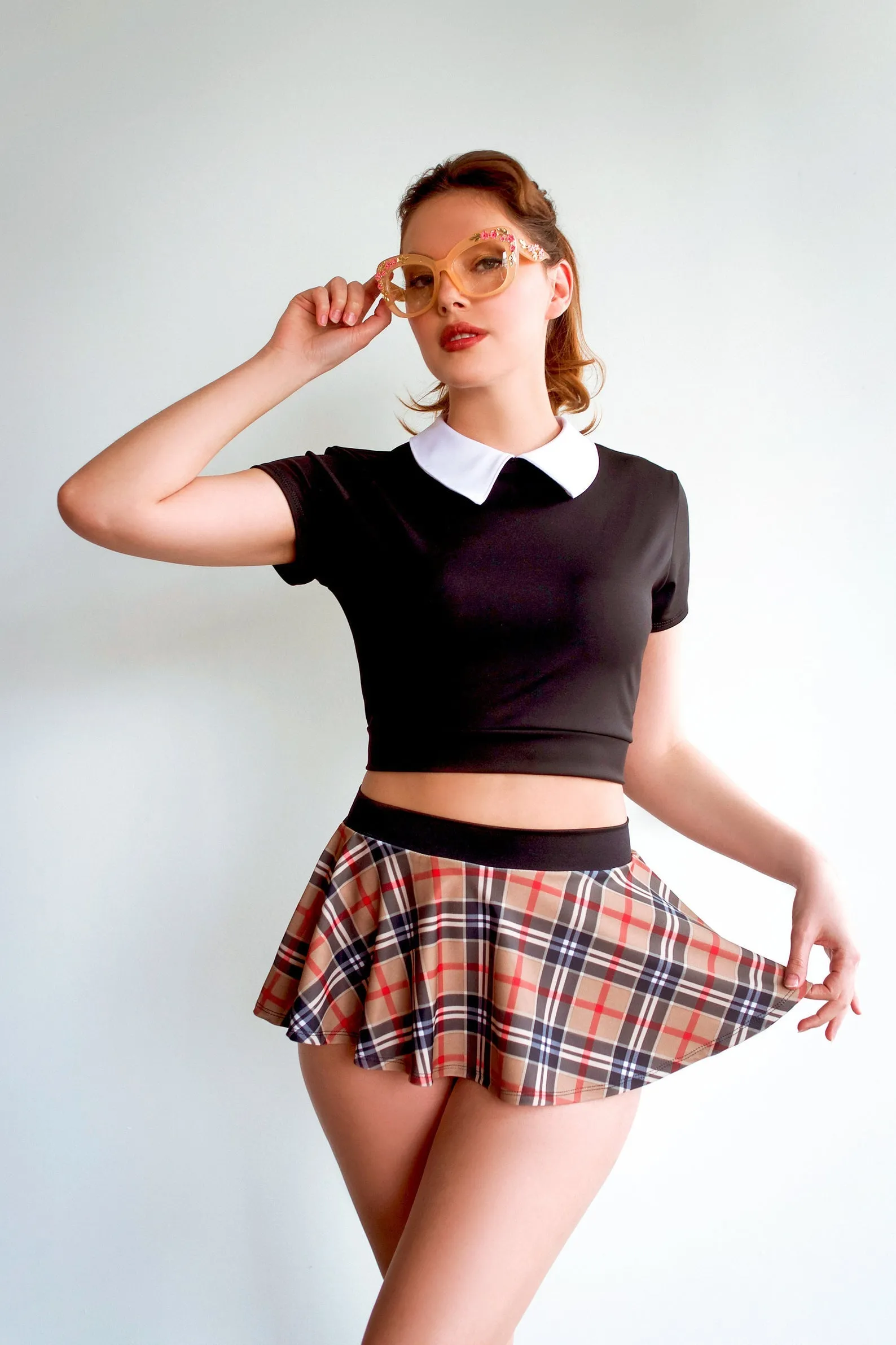 Plaid Highwaist Mini Skirt in Tan