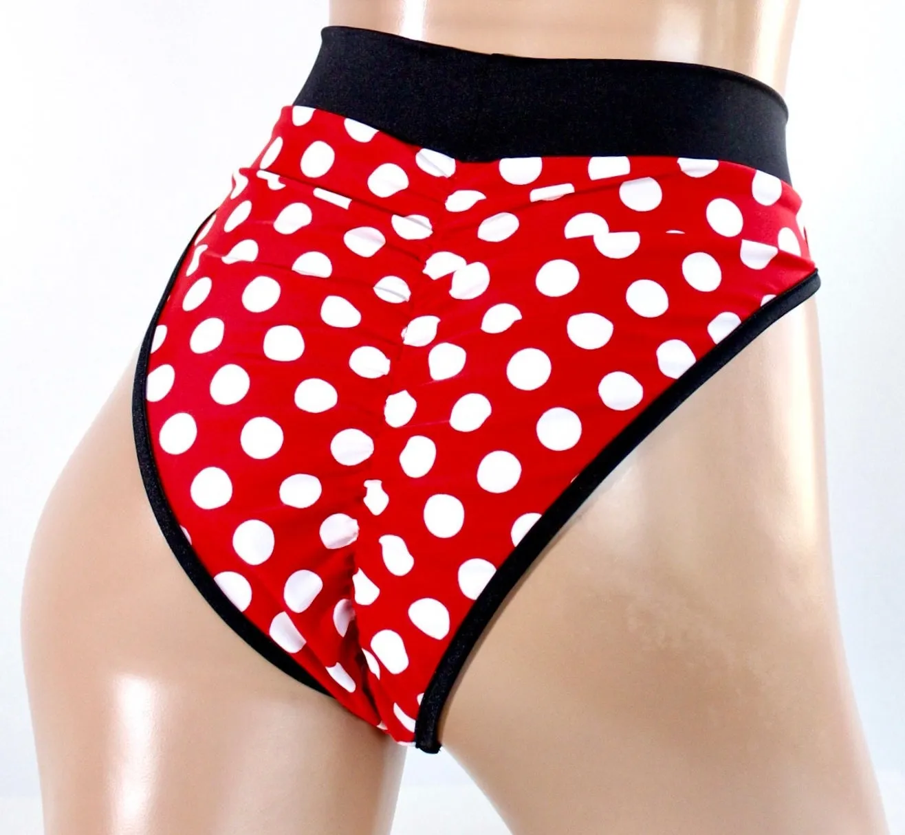 Polka Dot Highwaist Highcut Pin-Up Bottoms in Red