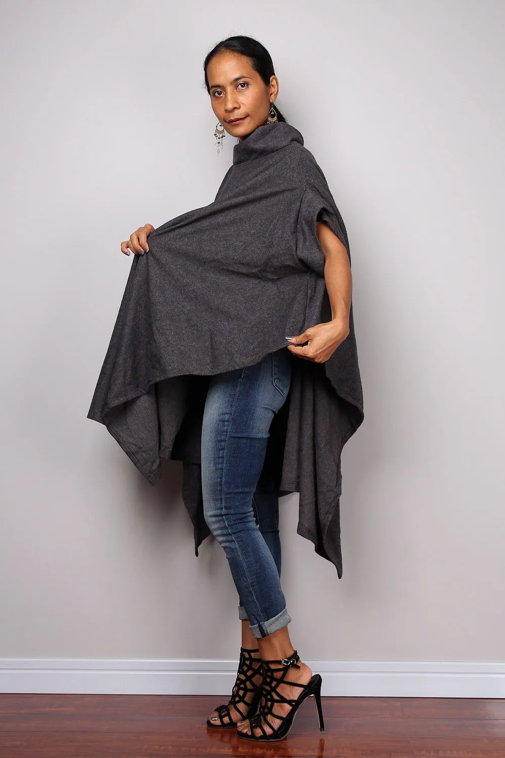 Poncho, oversized sweater, grey cape, poncho dress, tunic dress, cape dress, grey sweater