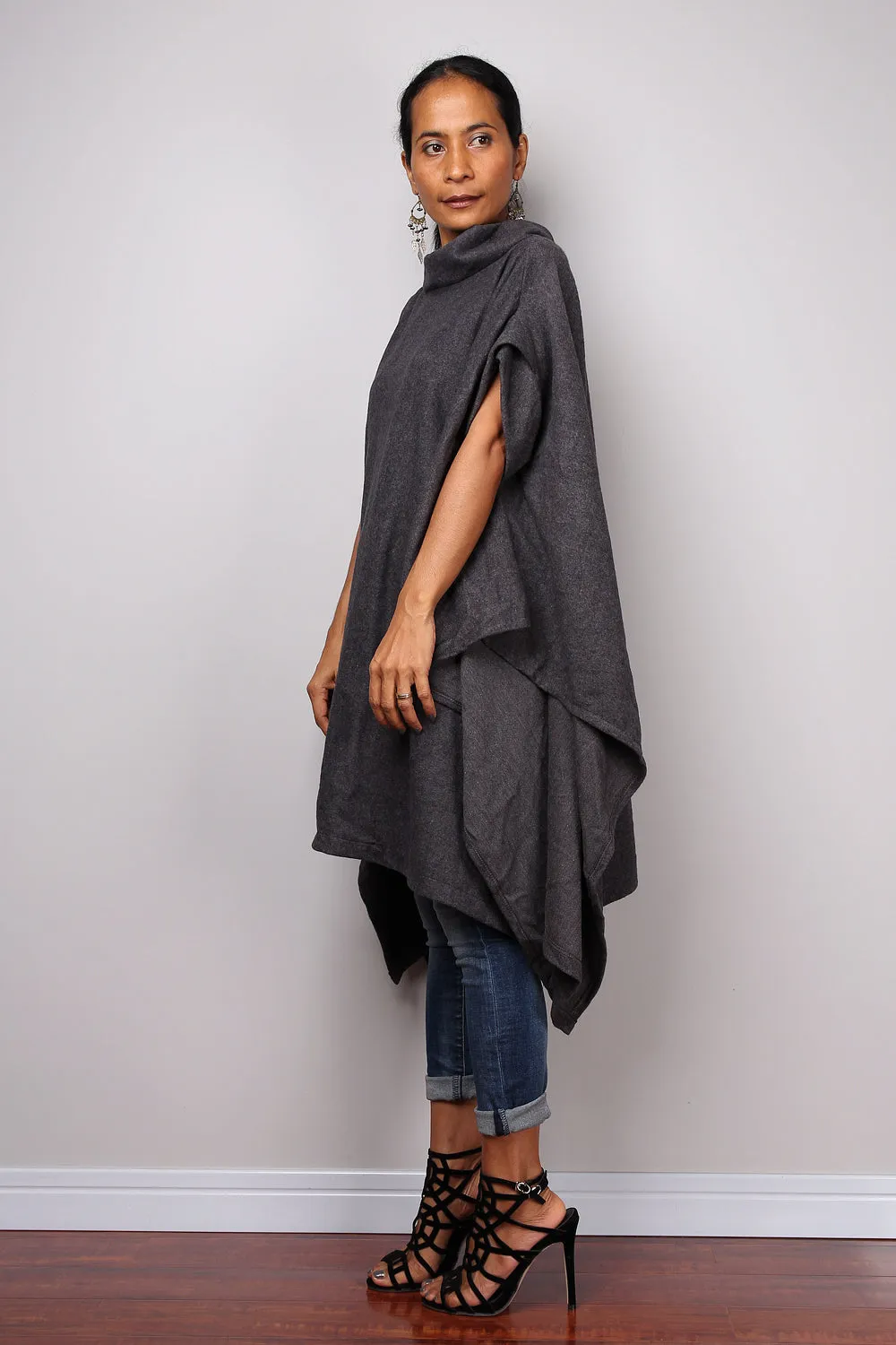 Poncho, oversized sweater, grey cape, poncho dress, tunic dress, cape dress, grey sweater