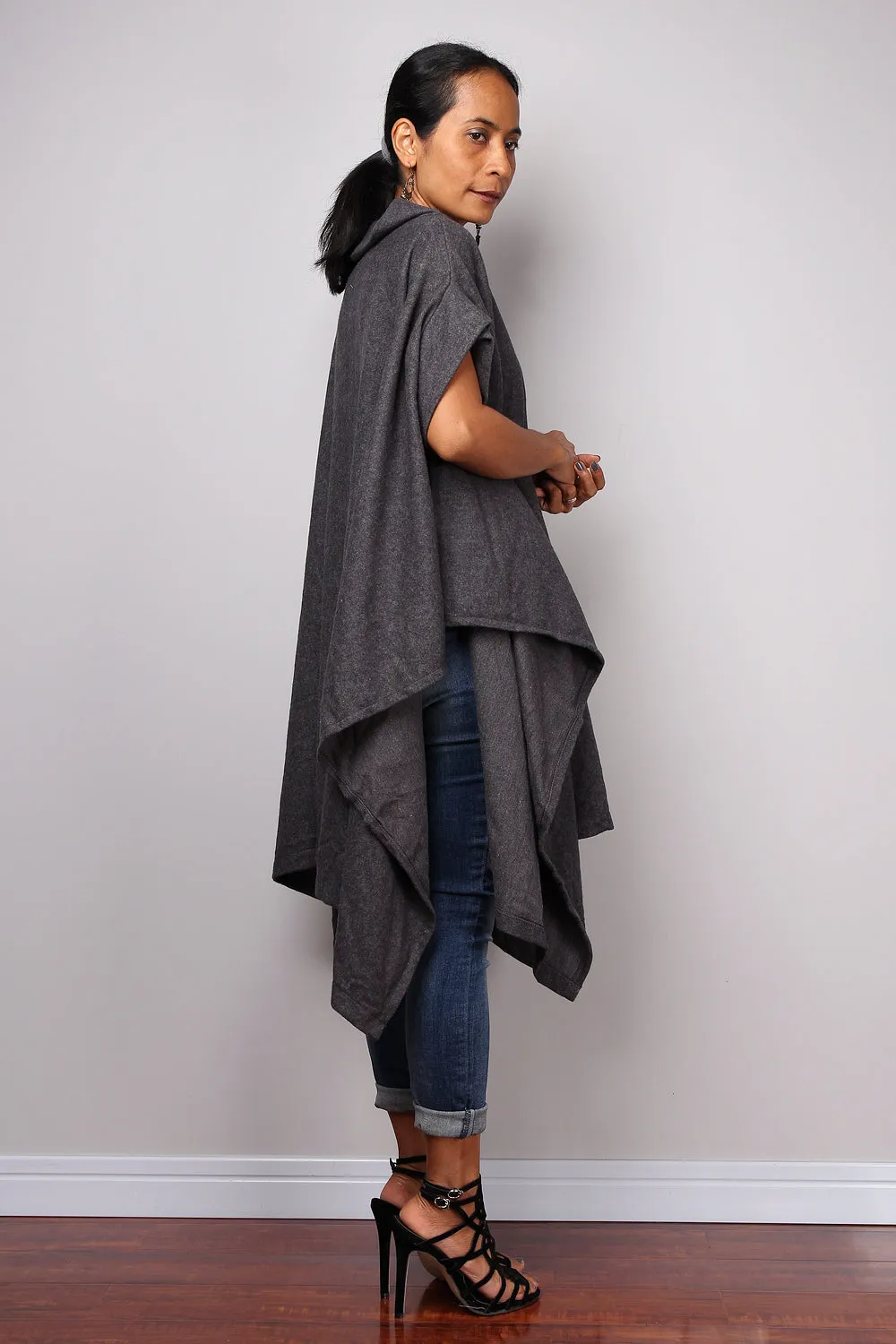 Poncho, oversized sweater, grey cape, poncho dress, tunic dress, cape dress, grey sweater