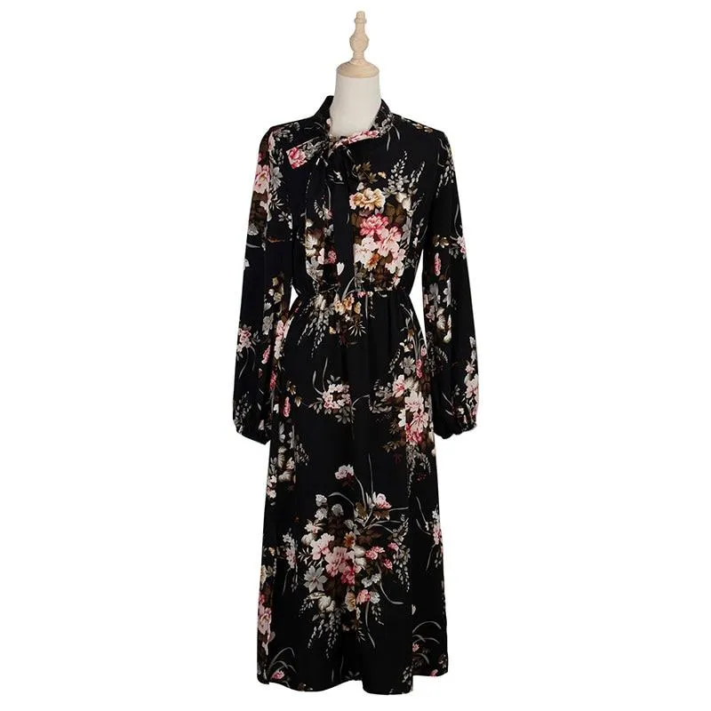 Puff Sleeve Autumn Winter Floral Dress