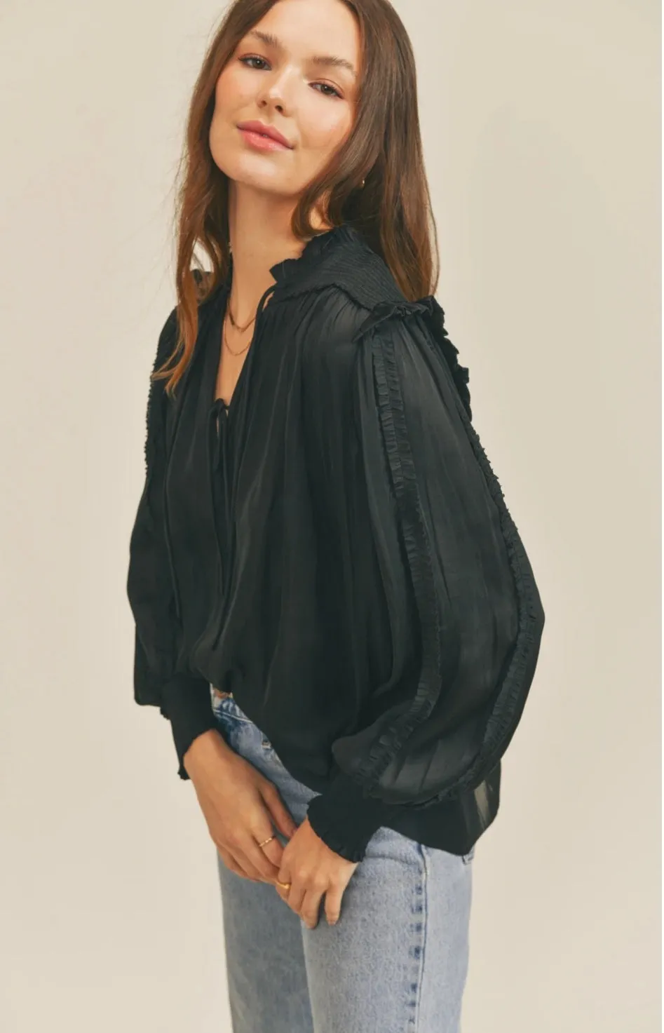 Reset By Jane Long Sleeve "Karissa" Ruffle Blouse