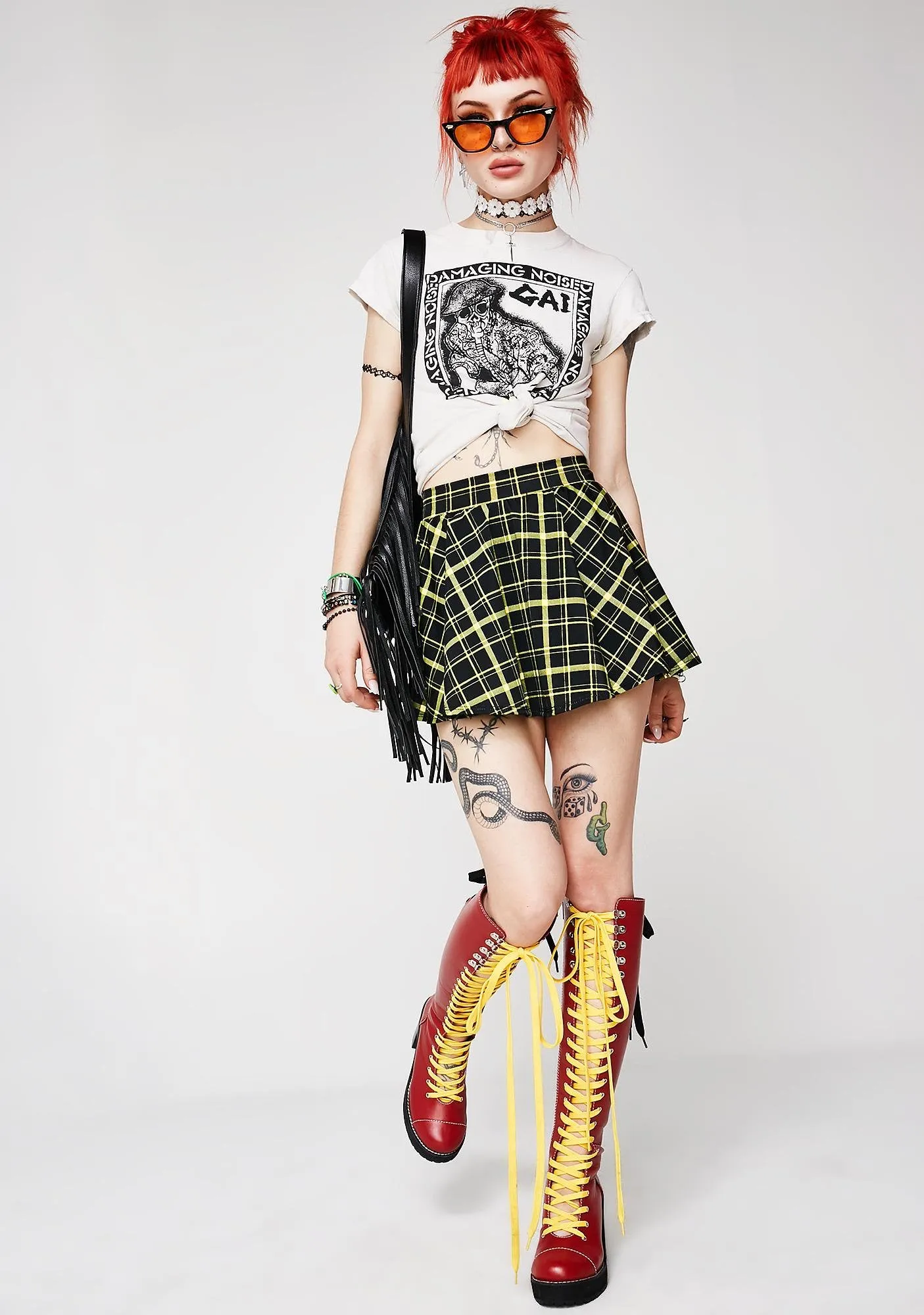 Retro Plaid Flirty Circle Skirt in Black and Yellow