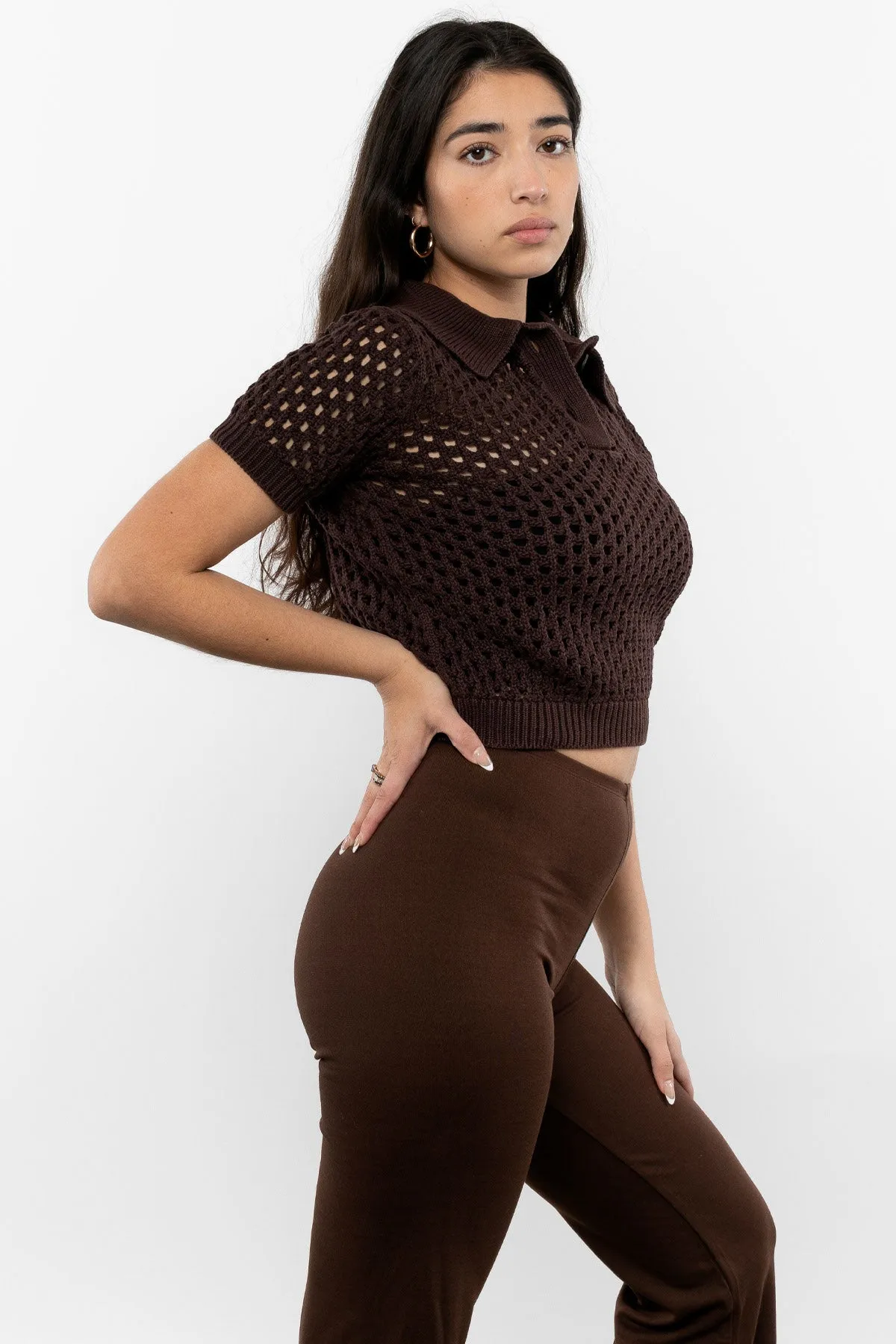 RFK54 - Mesh Knit Cropped Polo Sweater