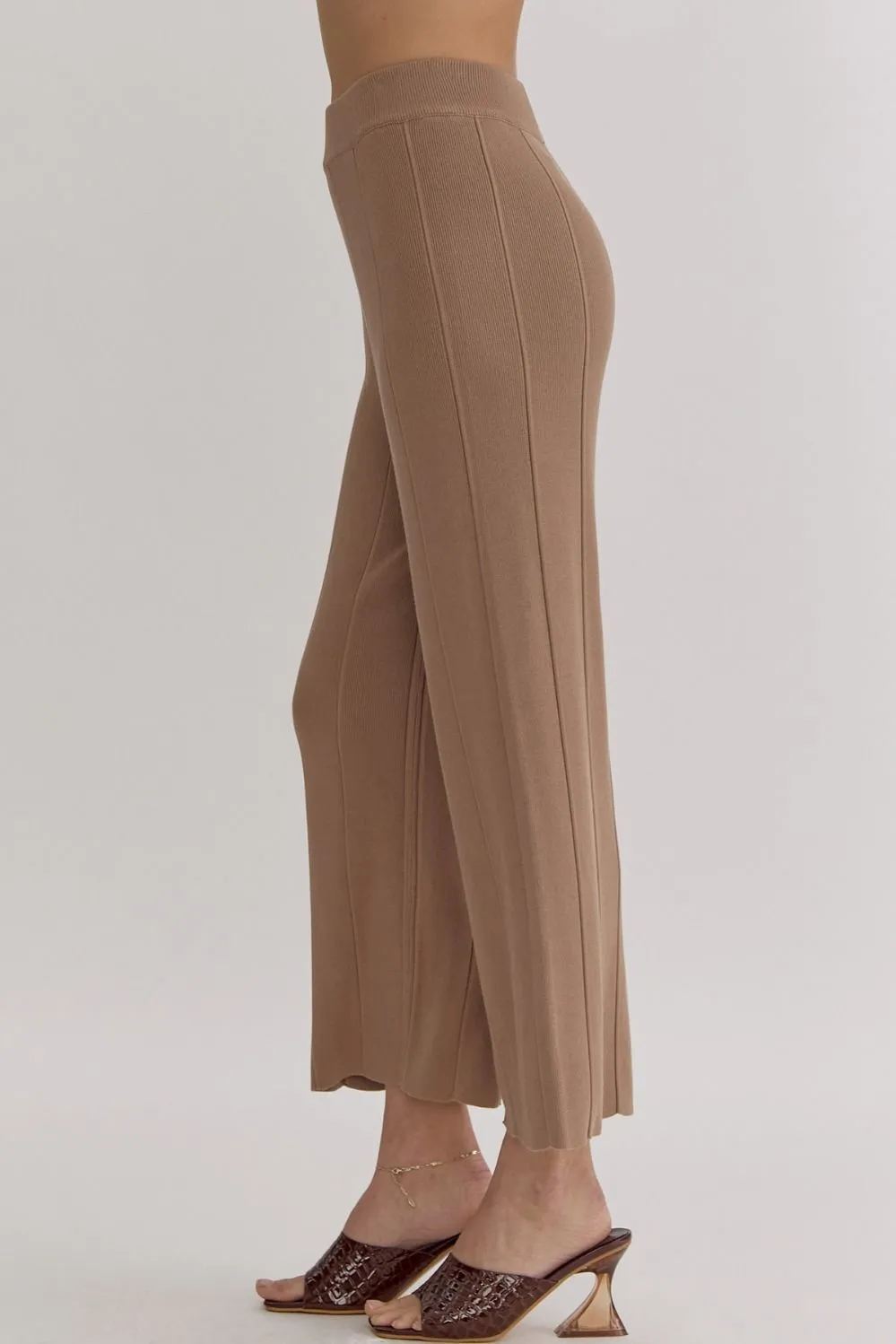 Ribbed High Waisted Wide Leg Pants