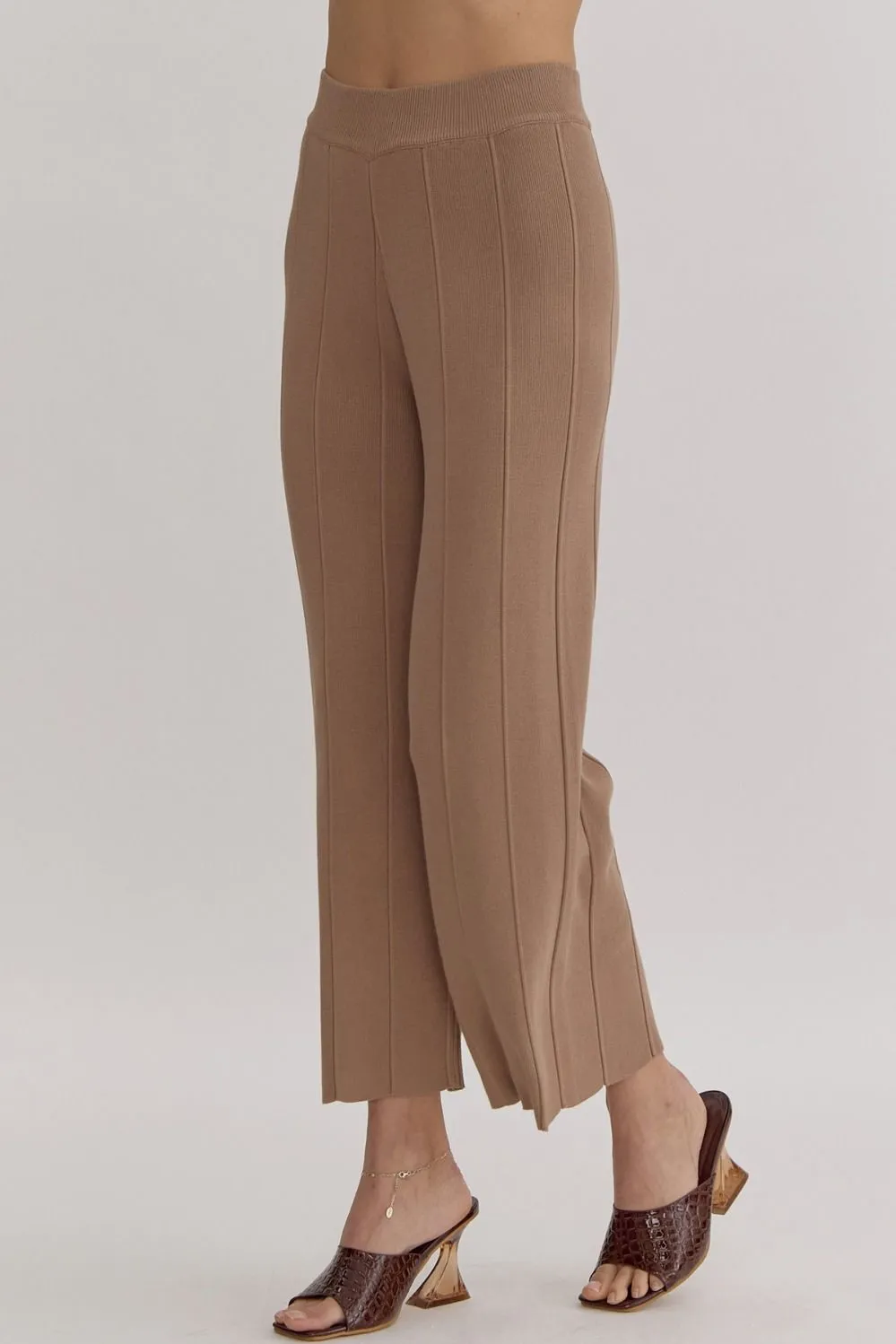 Ribbed High Waisted Wide Leg Pants