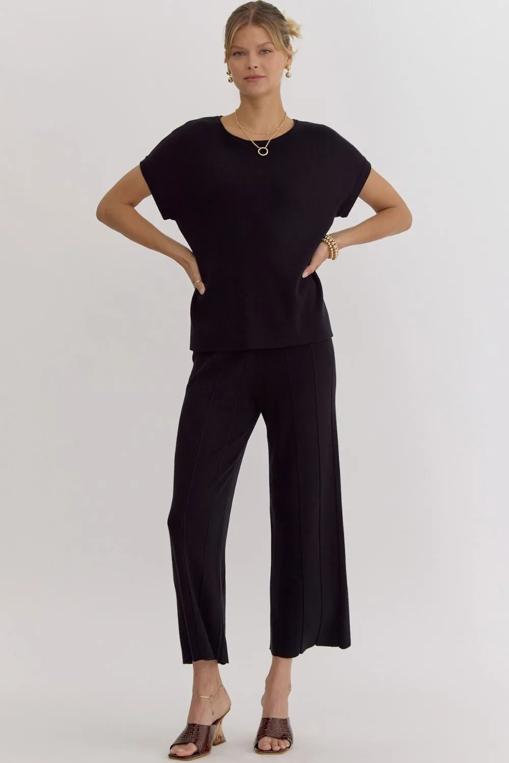 Ribbed High Waisted Wide Leg Pants