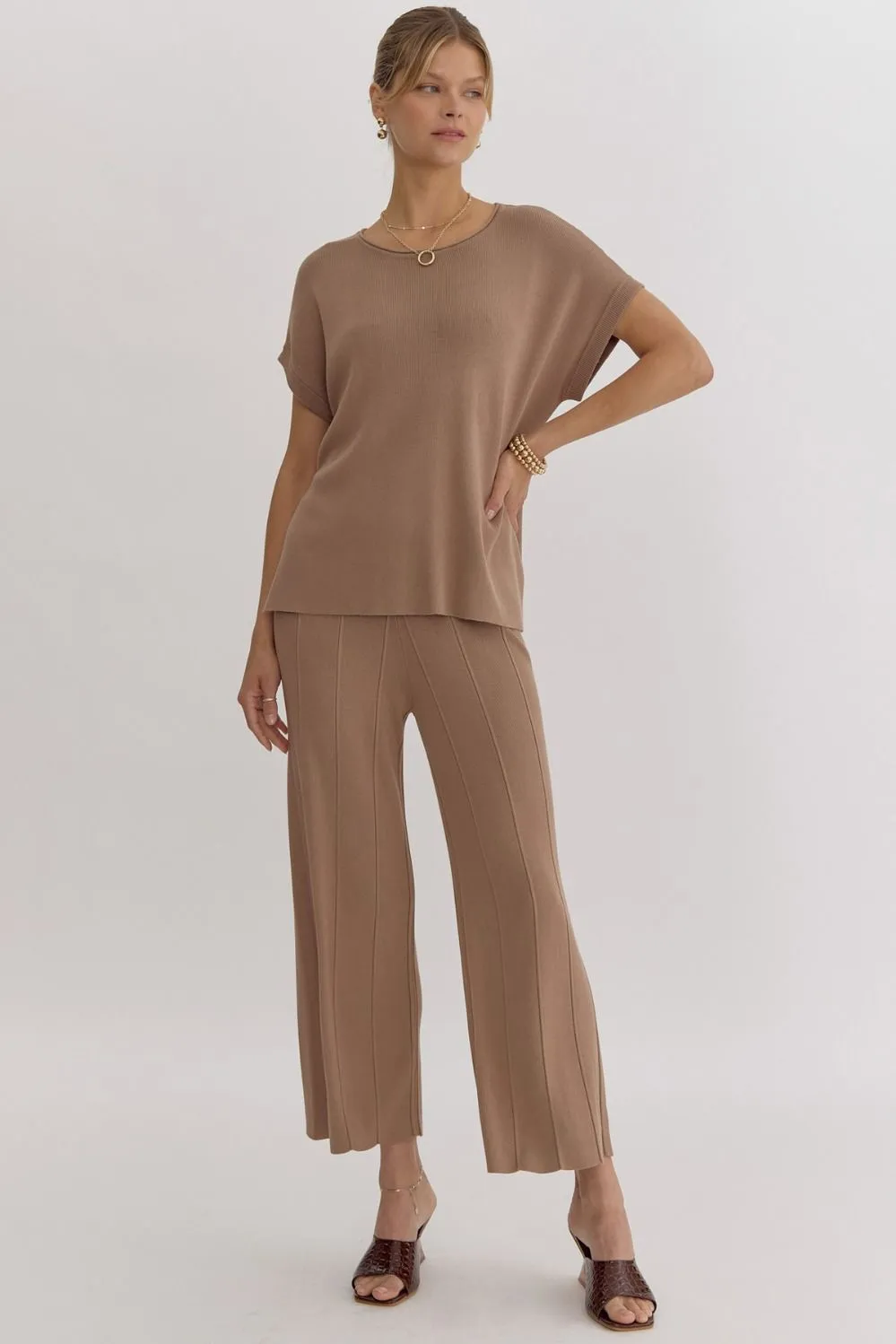 Ribbed High Waisted Wide Leg Pants