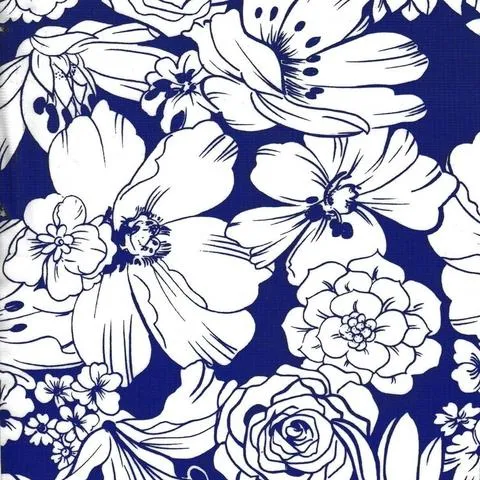 Round Oilcloth Tablecloth Chelsea Flowers on Navy with Elastic