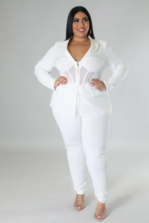 Royal Curves Off White Stretch Slim Pant Set