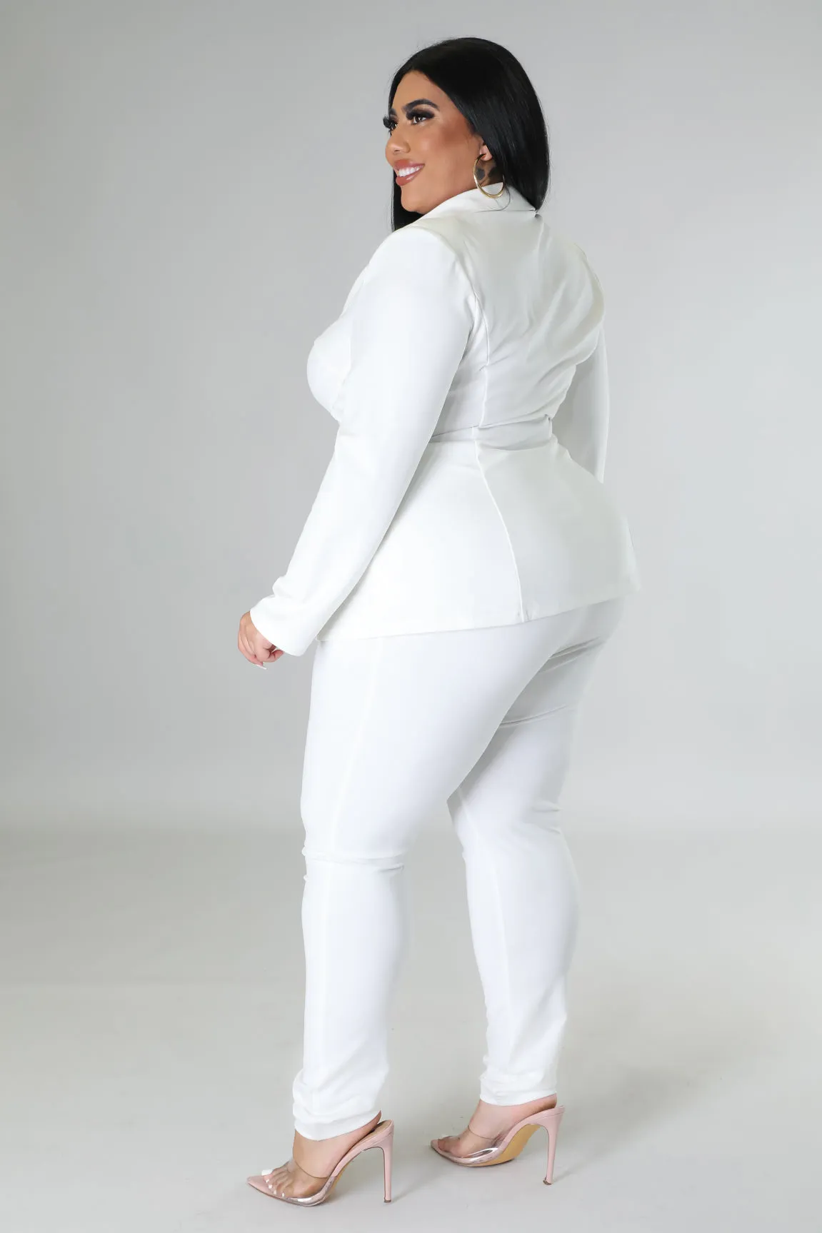 Royal Curves Off White Stretch Slim Pant Set