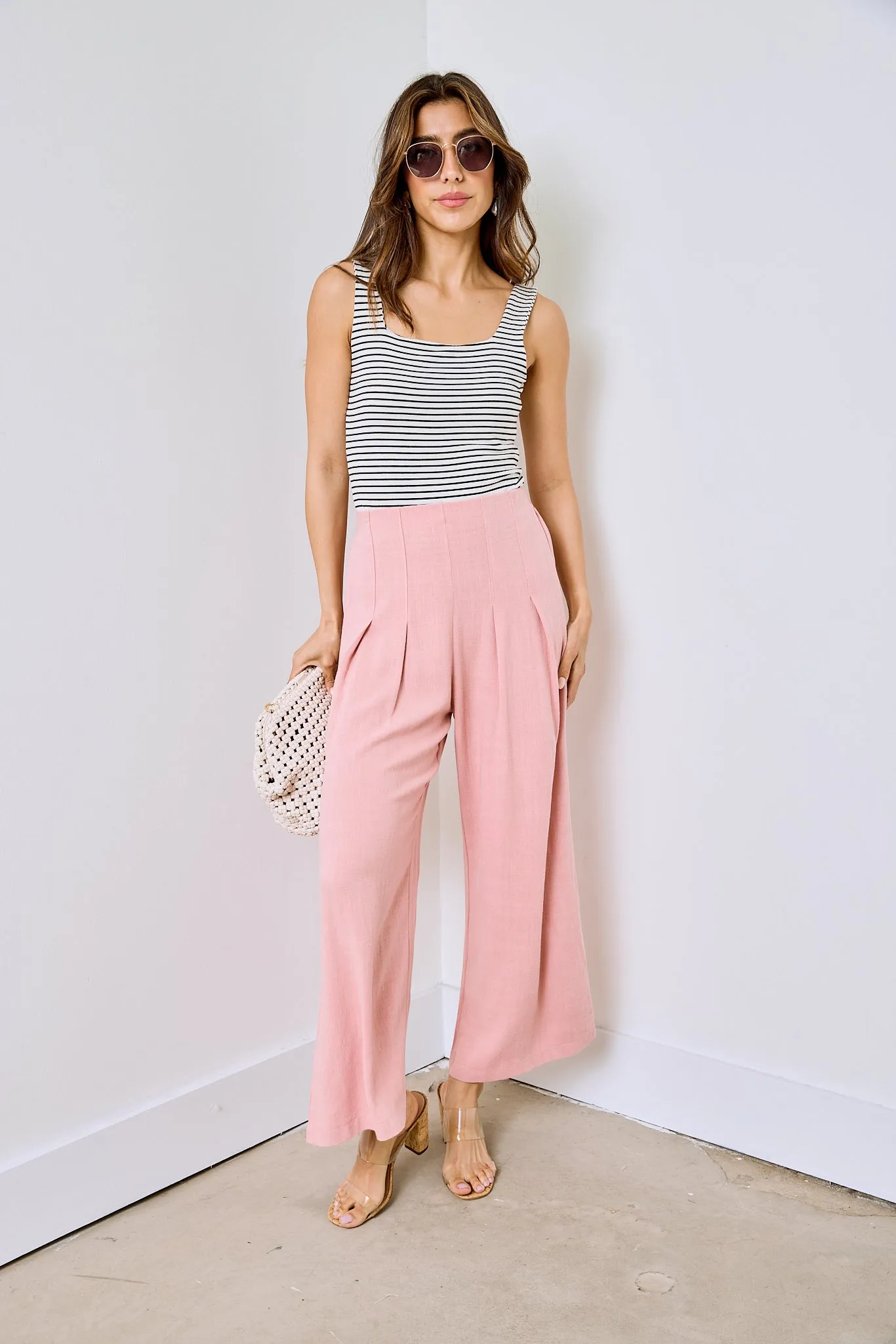 SALE - Naomi Pleated Cropped Linen Pants