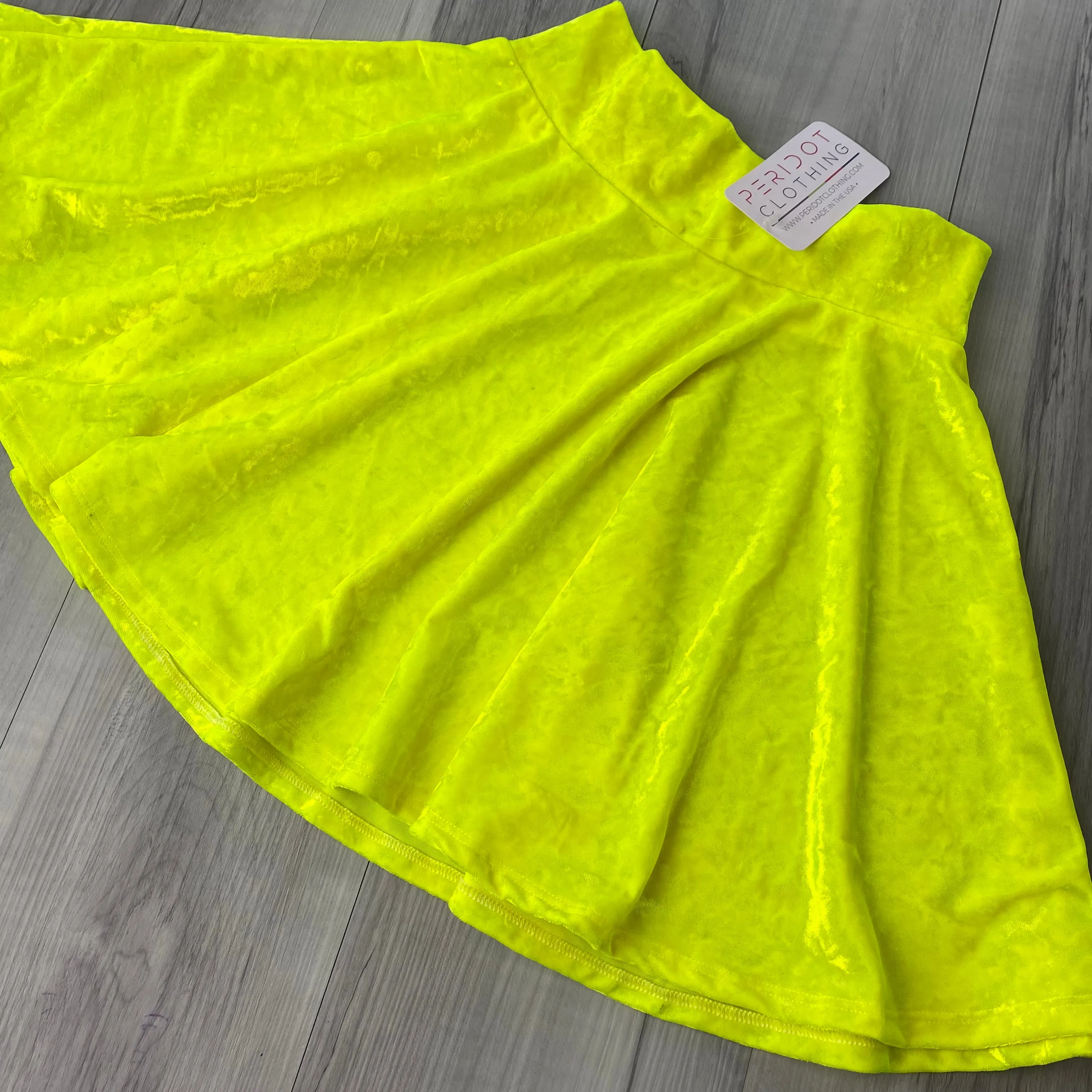 SALE - Skater Skirt - Neon Yellow Crushed Velvet