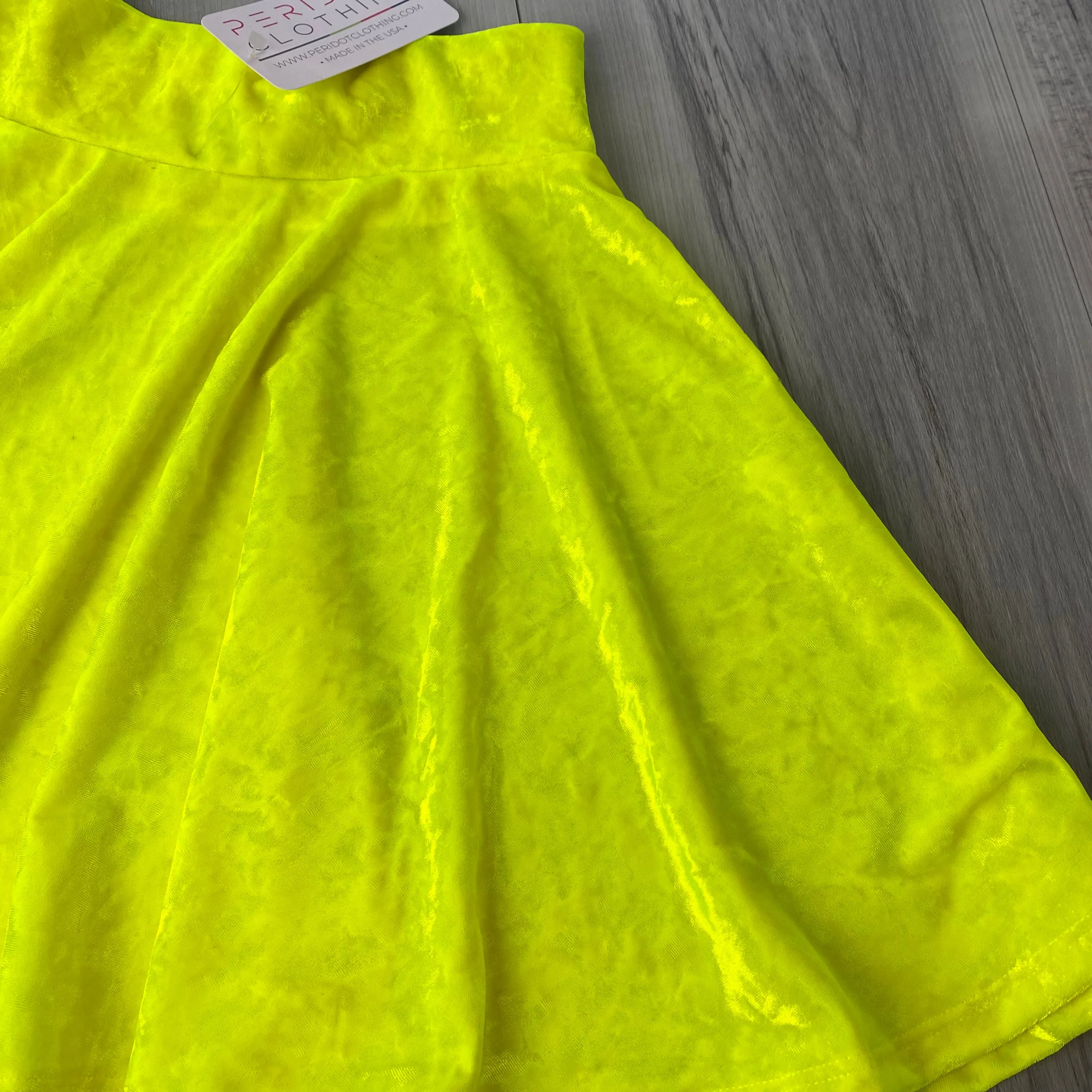 SALE - Skater Skirt - Neon Yellow Crushed Velvet