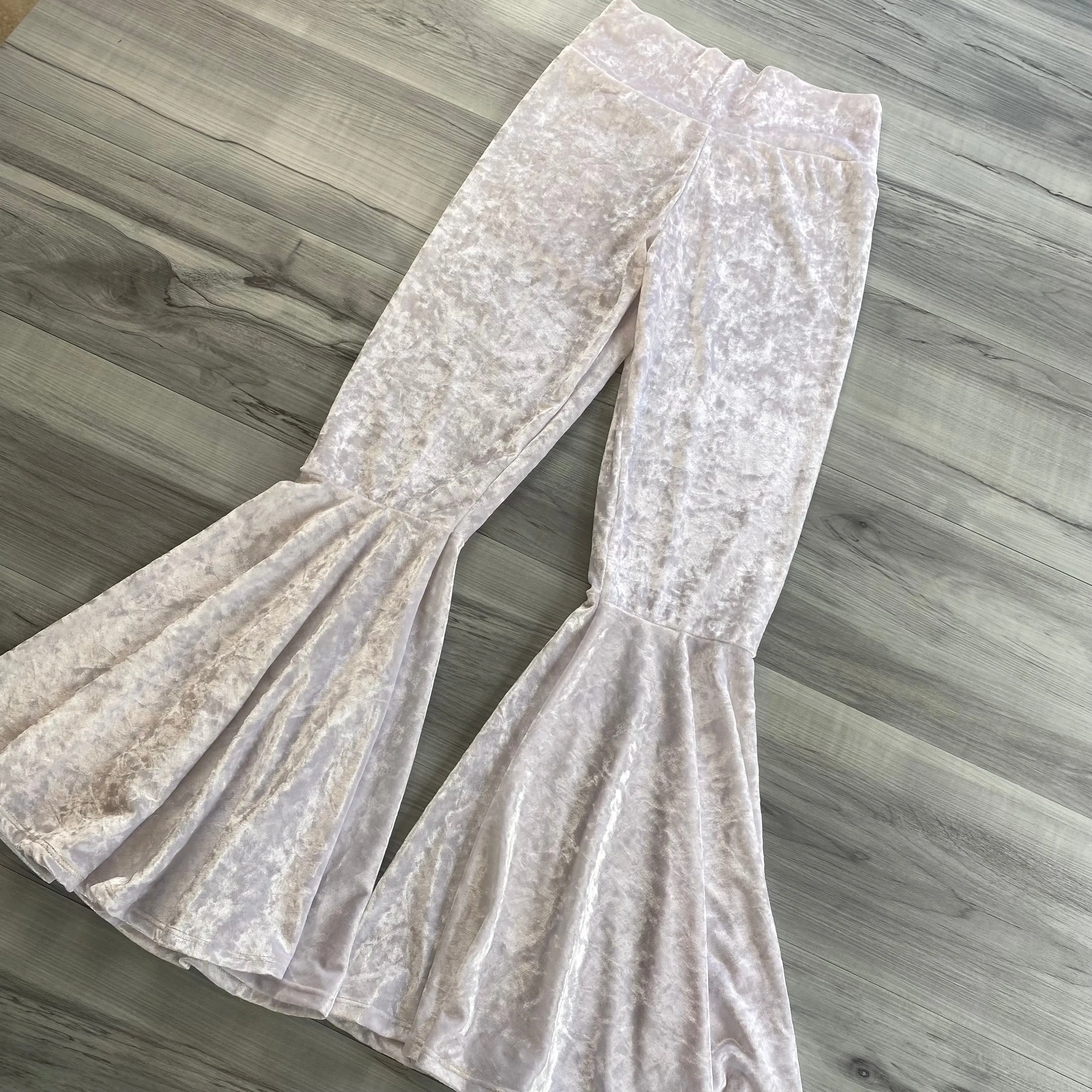 SALE - SMALL - 27" Inseam - High Waisted Bell Bottom Flares - White Crushed Velvet