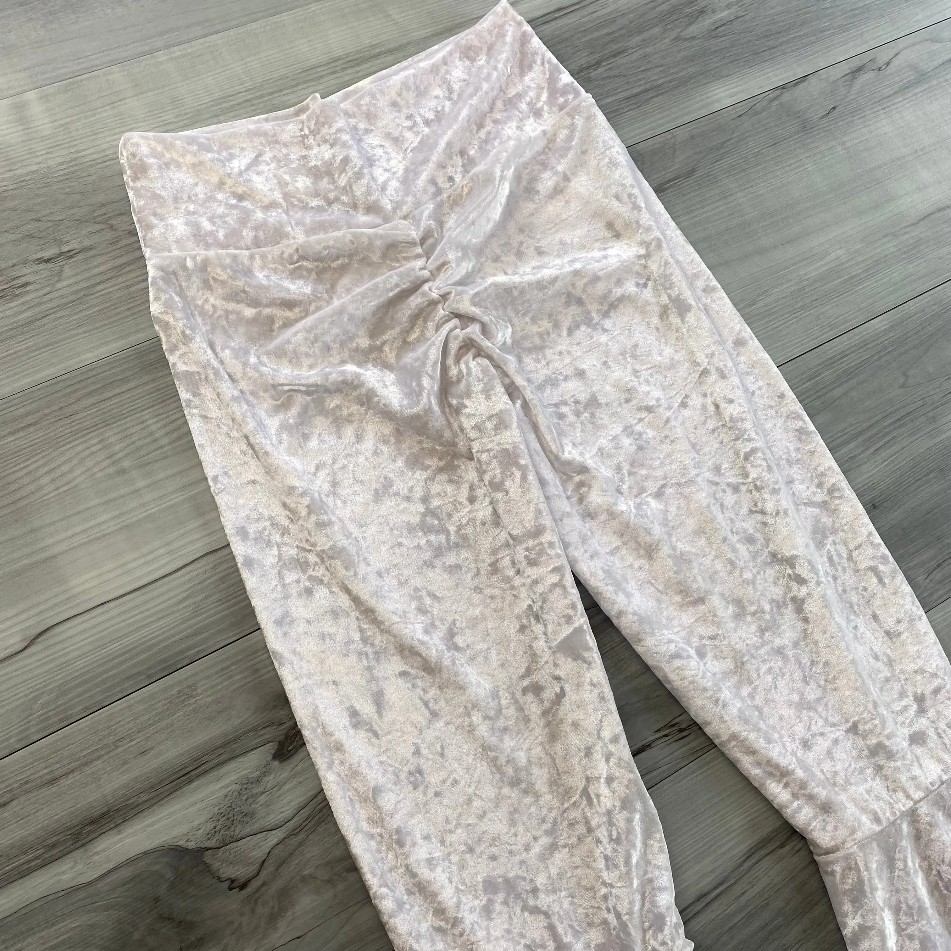 SALE - SMALL - 27" Inseam - High Waisted Bell Bottom Flares - White Crushed Velvet